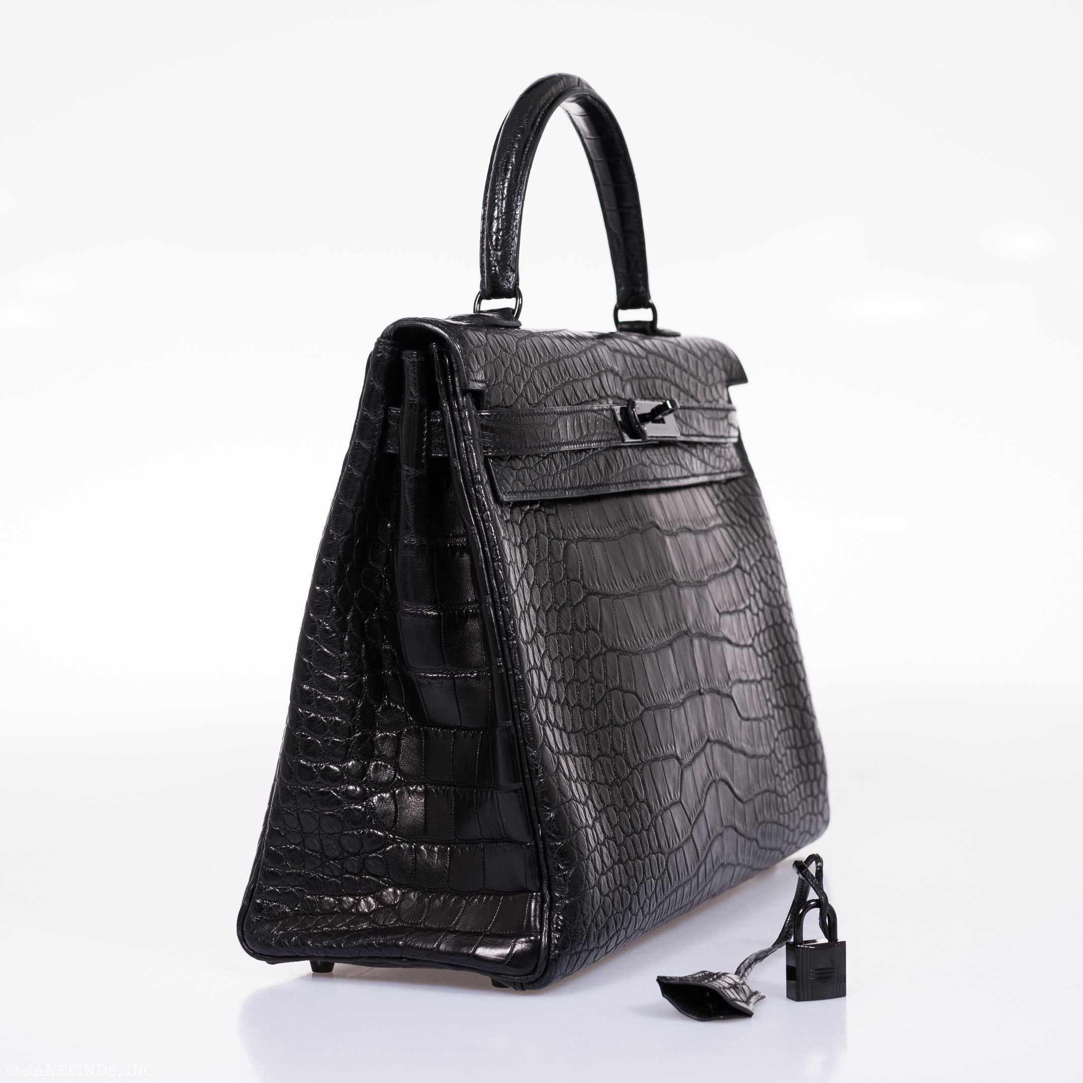 Hermès Kelly 35 SO Black Matte Alligator Black Hardware - Rare