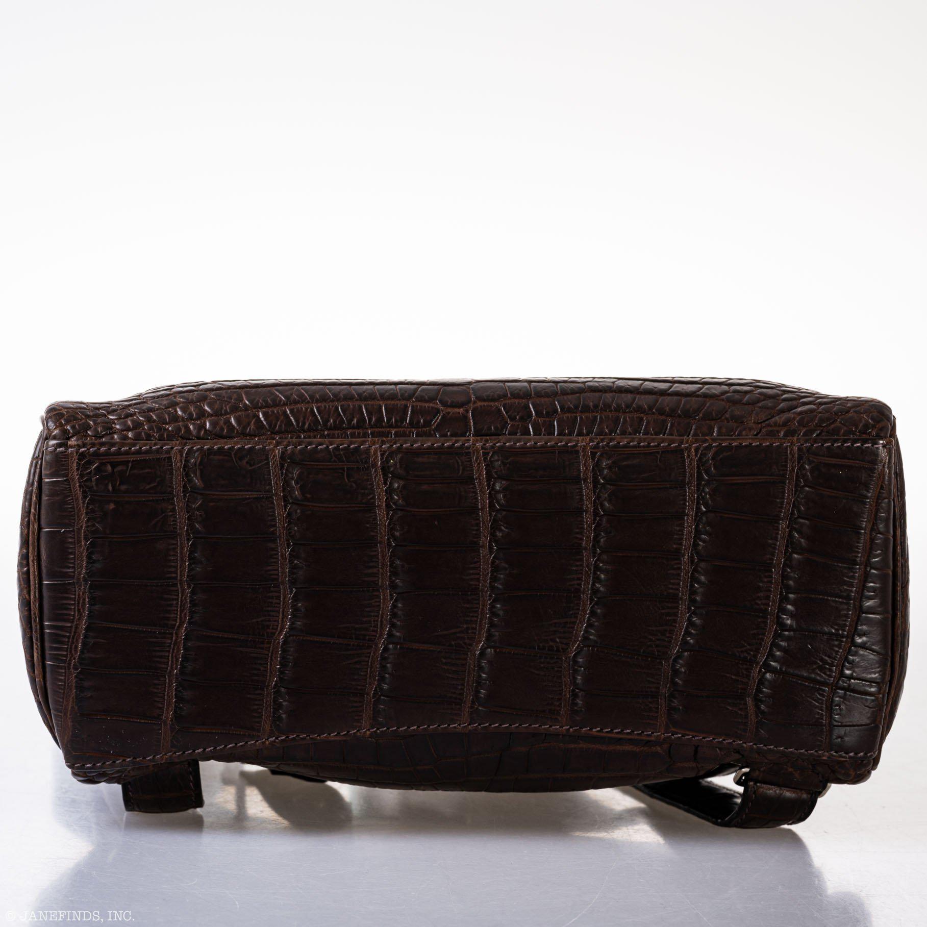 Hermès Kelly Ado 27 Matte Havane Nilo Crocodile with Palladium Hardware - 2001, E Square