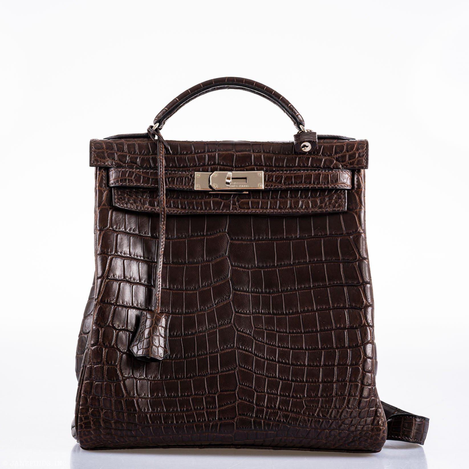 Hermès Kelly Ado 27 Matte Havane Nilo Crocodile with Palladium Hardware - 2001, E Square