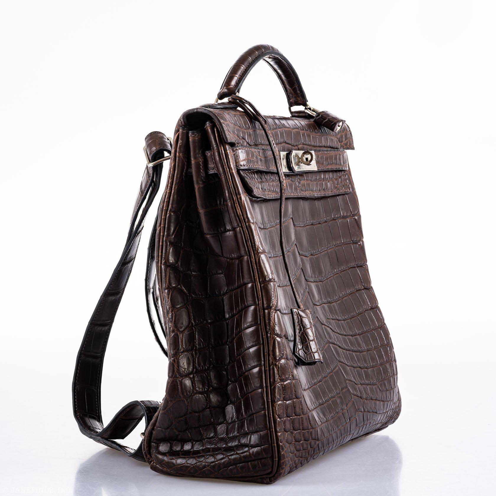 Hermès Kelly Ado 27 Matte Havane Nilo Crocodile with Palladium Hardware - 2001, E Square