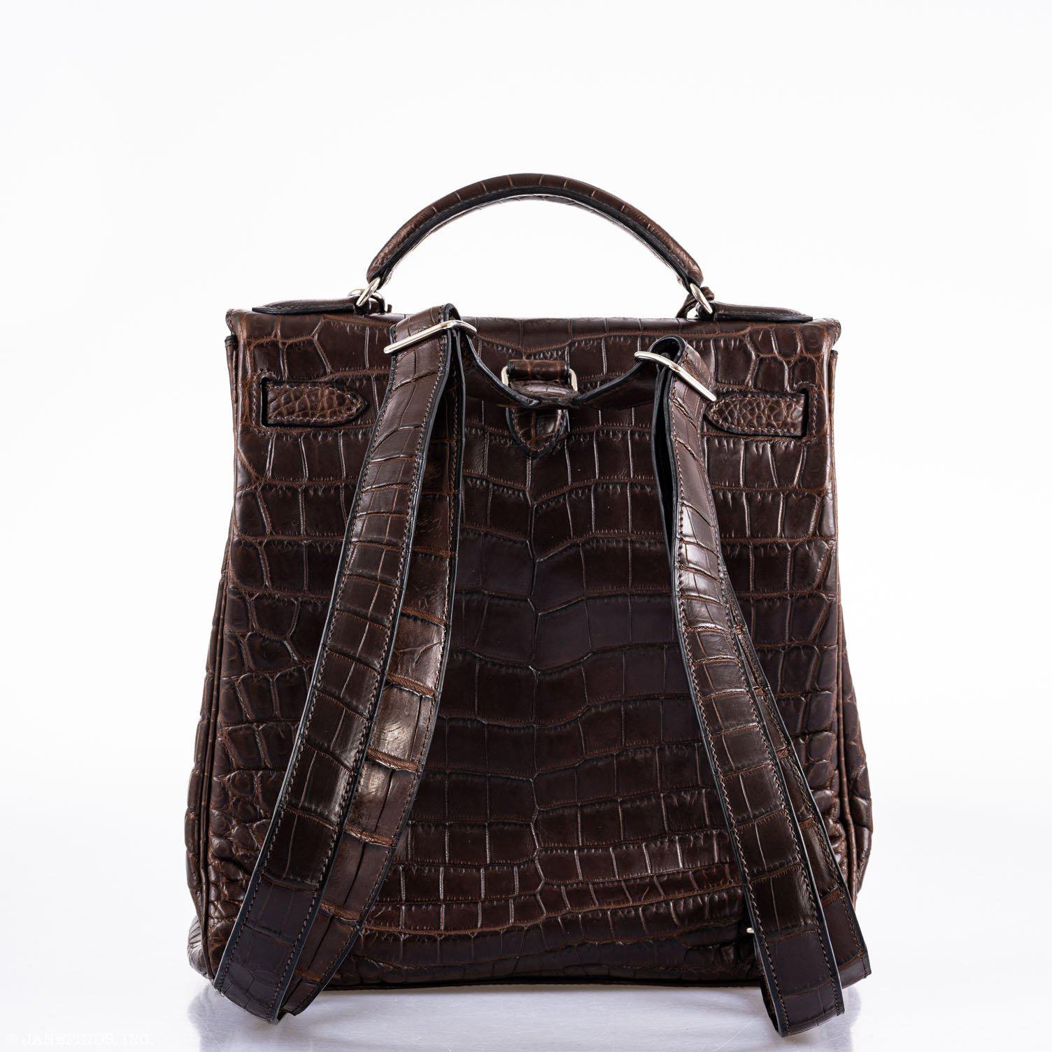 Hermès Kelly Ado 27 Matte Havane Nilo Crocodile with Palladium Hardware - 2001, E Square