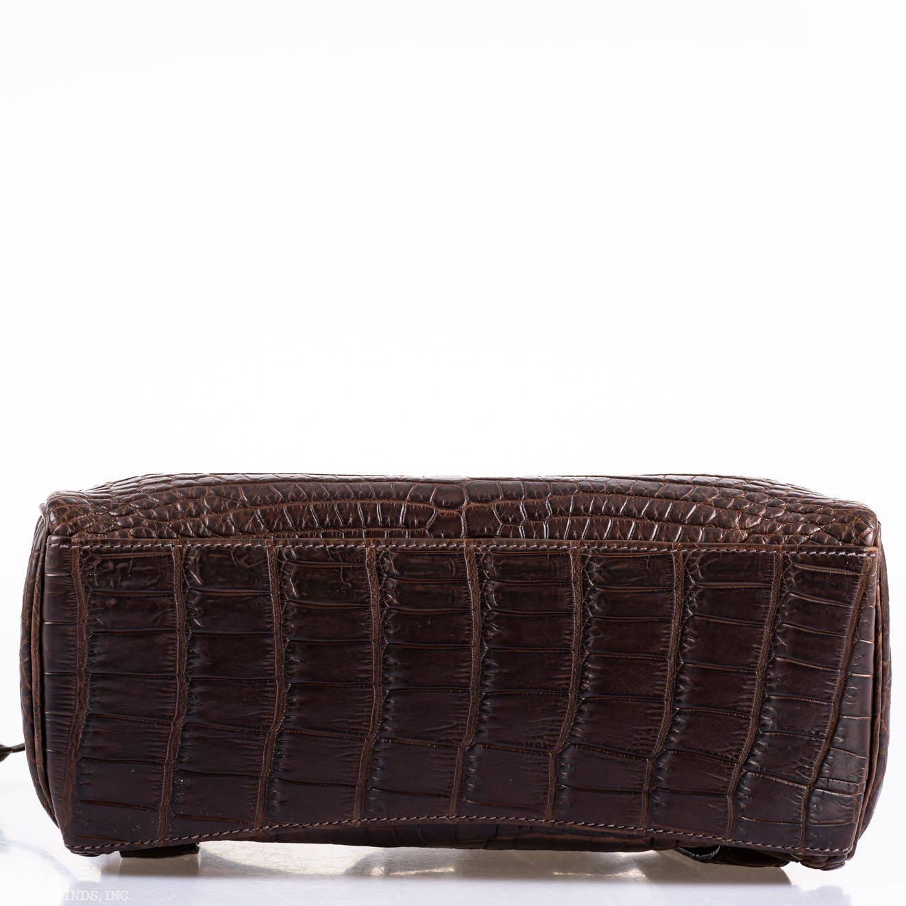 Hermès Kelly Ado 27 Matte Havane Nilo Crocodile with Palladium Hardware - 2001, E Square