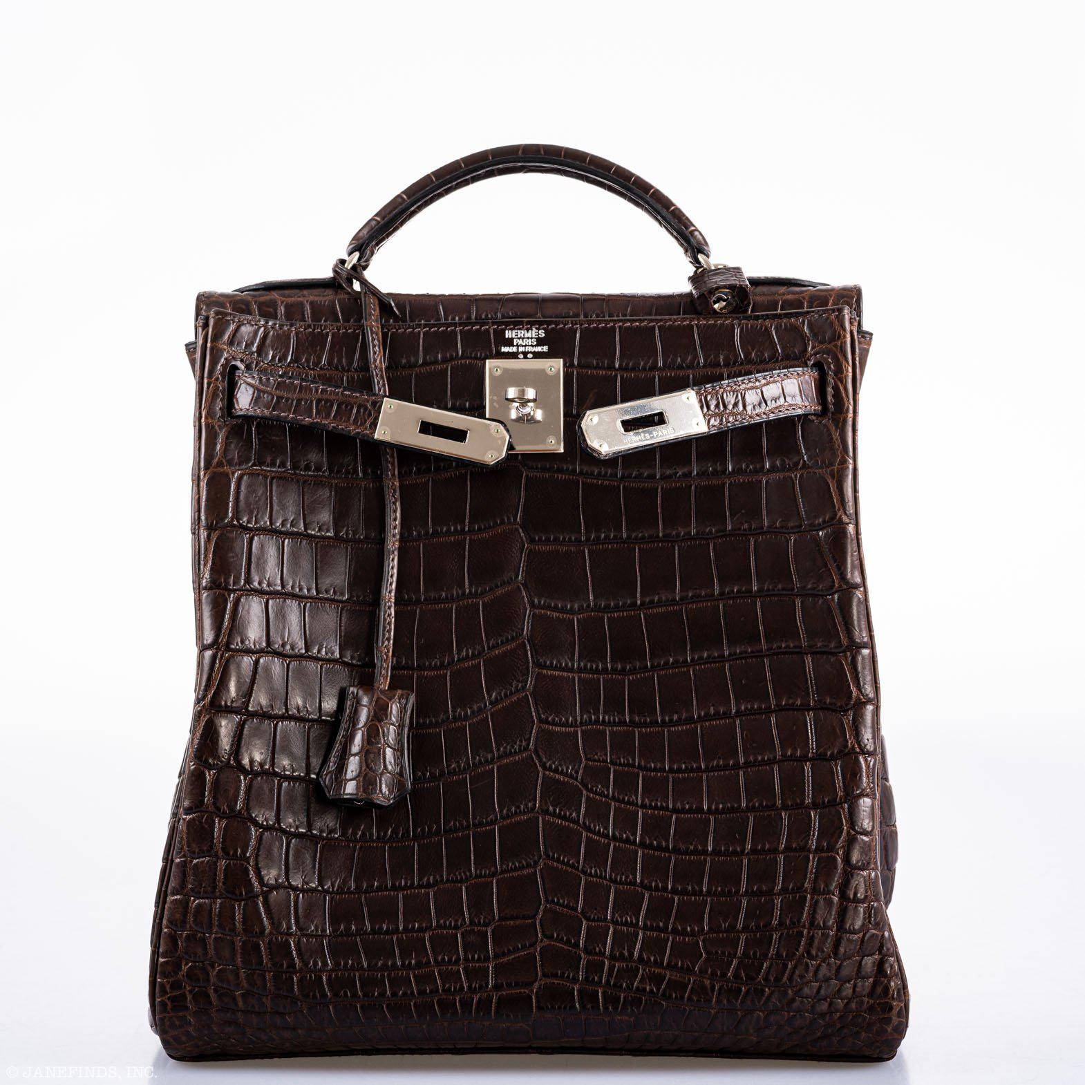 Hermès Kelly Ado 27 Matte Havane Nilo Crocodile with Palladium Hardware - 2001, E Square