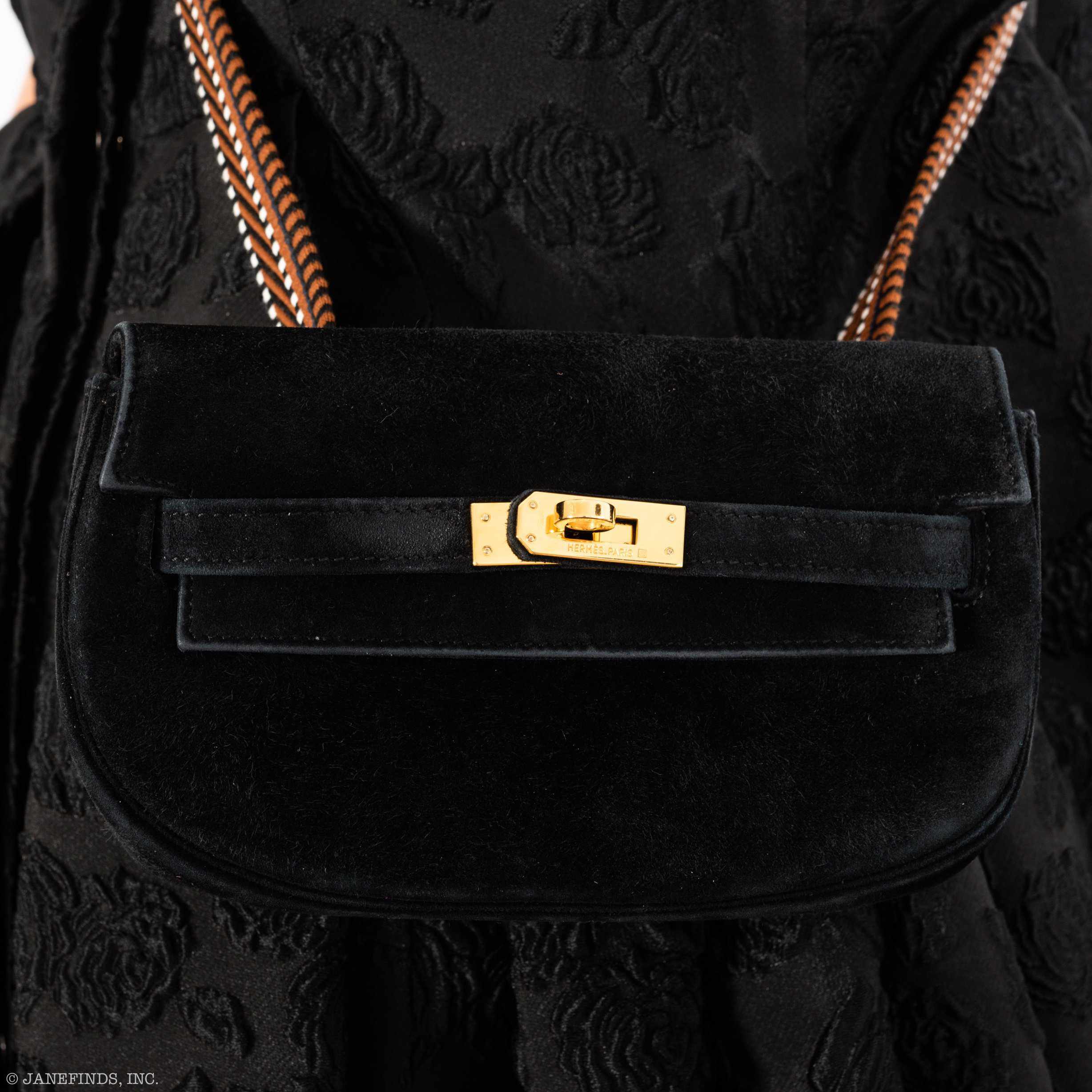 Hermès Kelly Banana 20 Black Suede Waist Pochette Gold Hardware