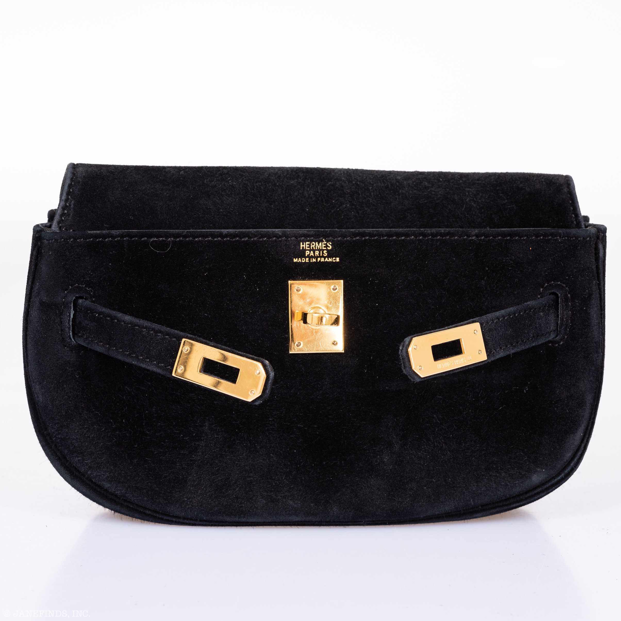 Hermès Kelly Banana 20 Black Suede Waist Pochette Gold Hardware