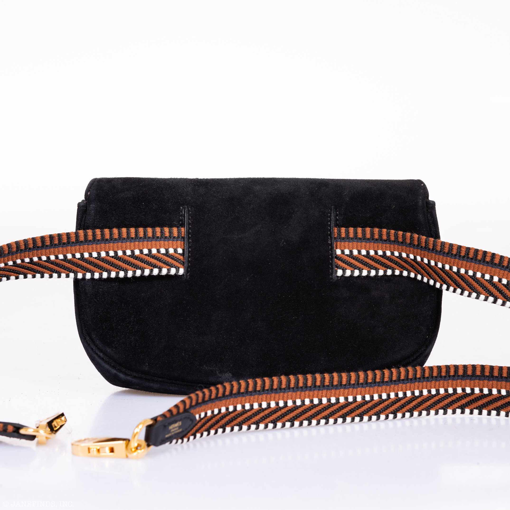 Hermès Kelly Banana 20 Black Suede Waist Pochette Gold Hardware