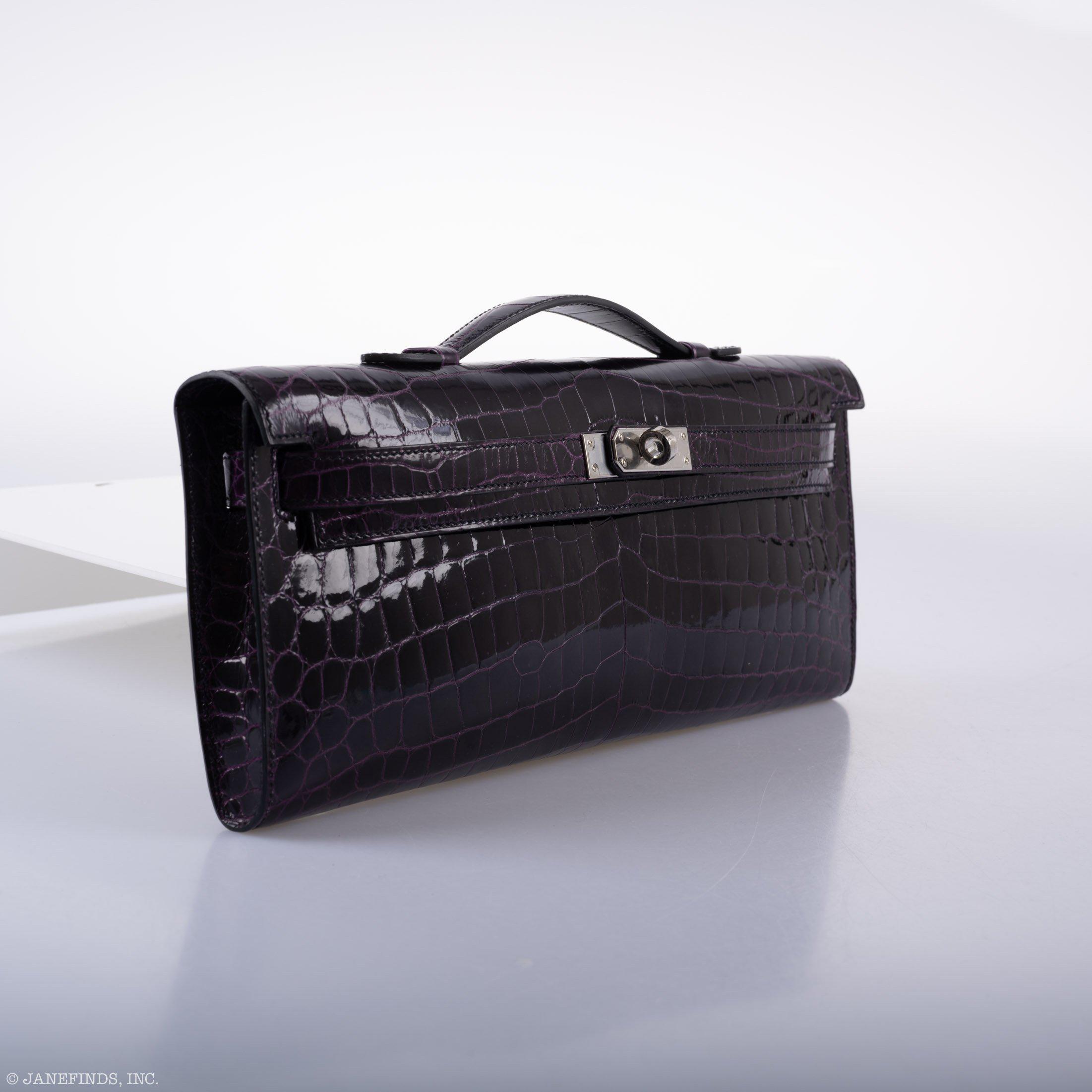 Hermès Kelly Cut Aubergine Shiny Niloticus Crocodile Palladium Hardware
