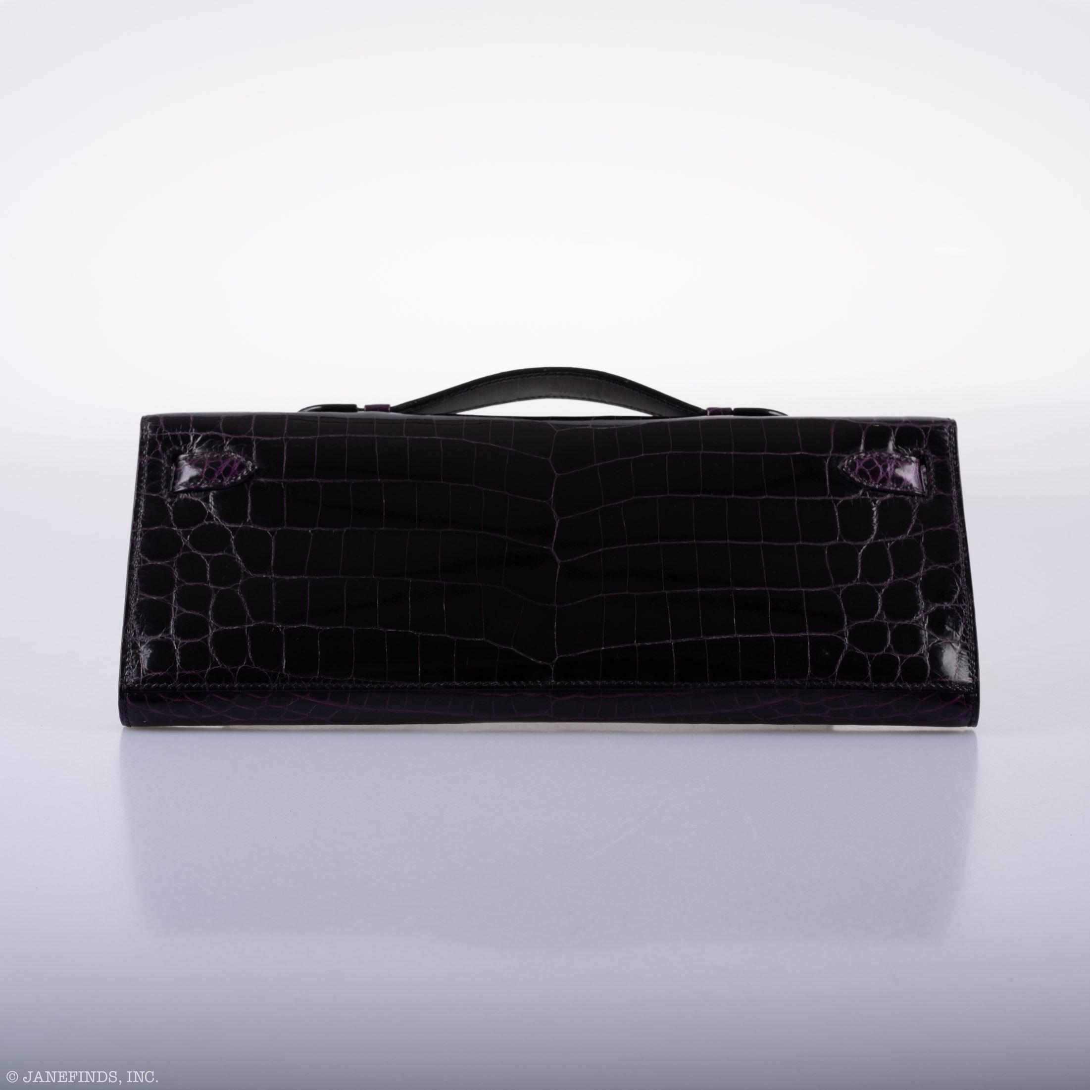 Hermès Kelly Cut Aubergine Shiny Niloticus Crocodile Palladium Hardware