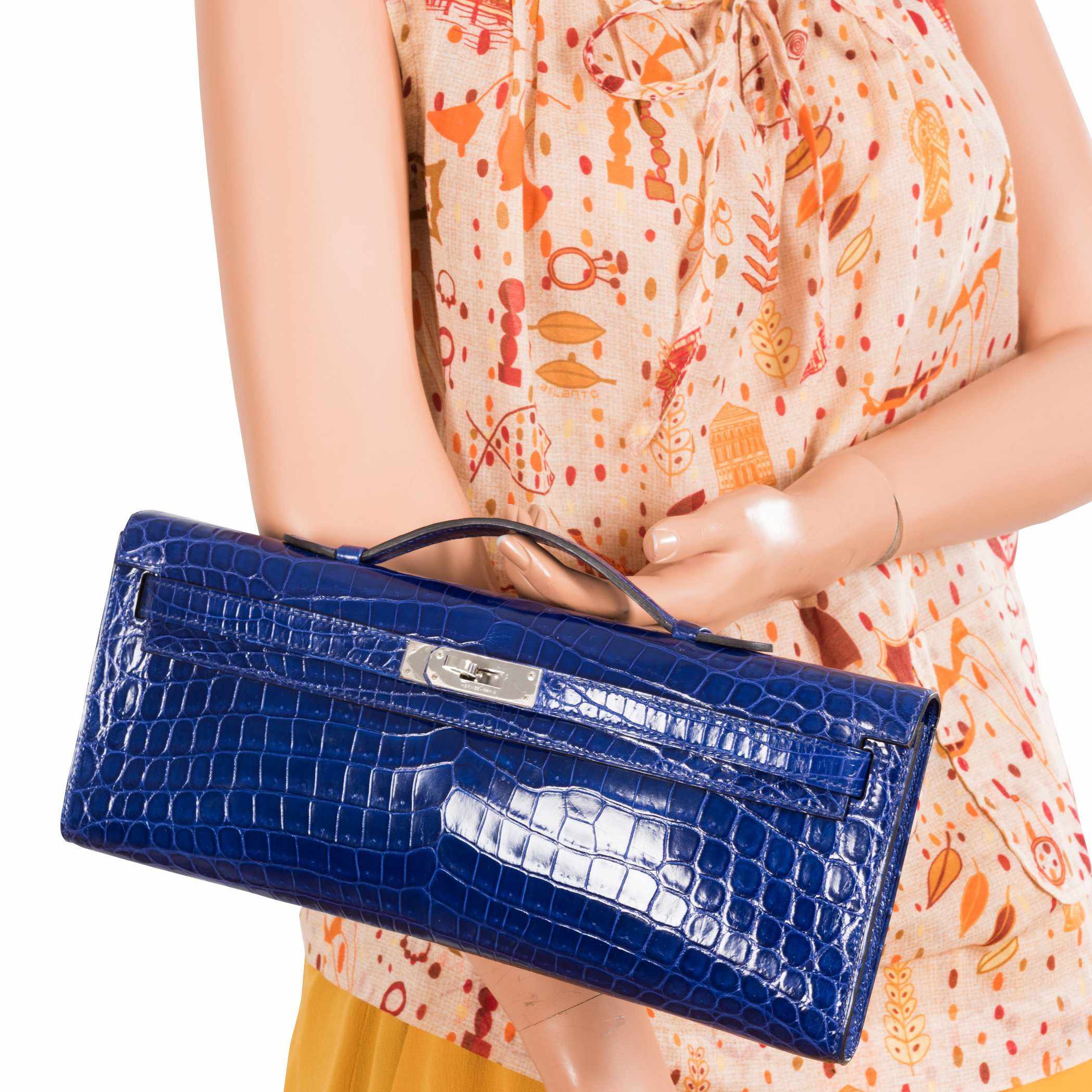 Hermès Kelly Cut Blue Electric Nilo Crocodile Palladium Hardware