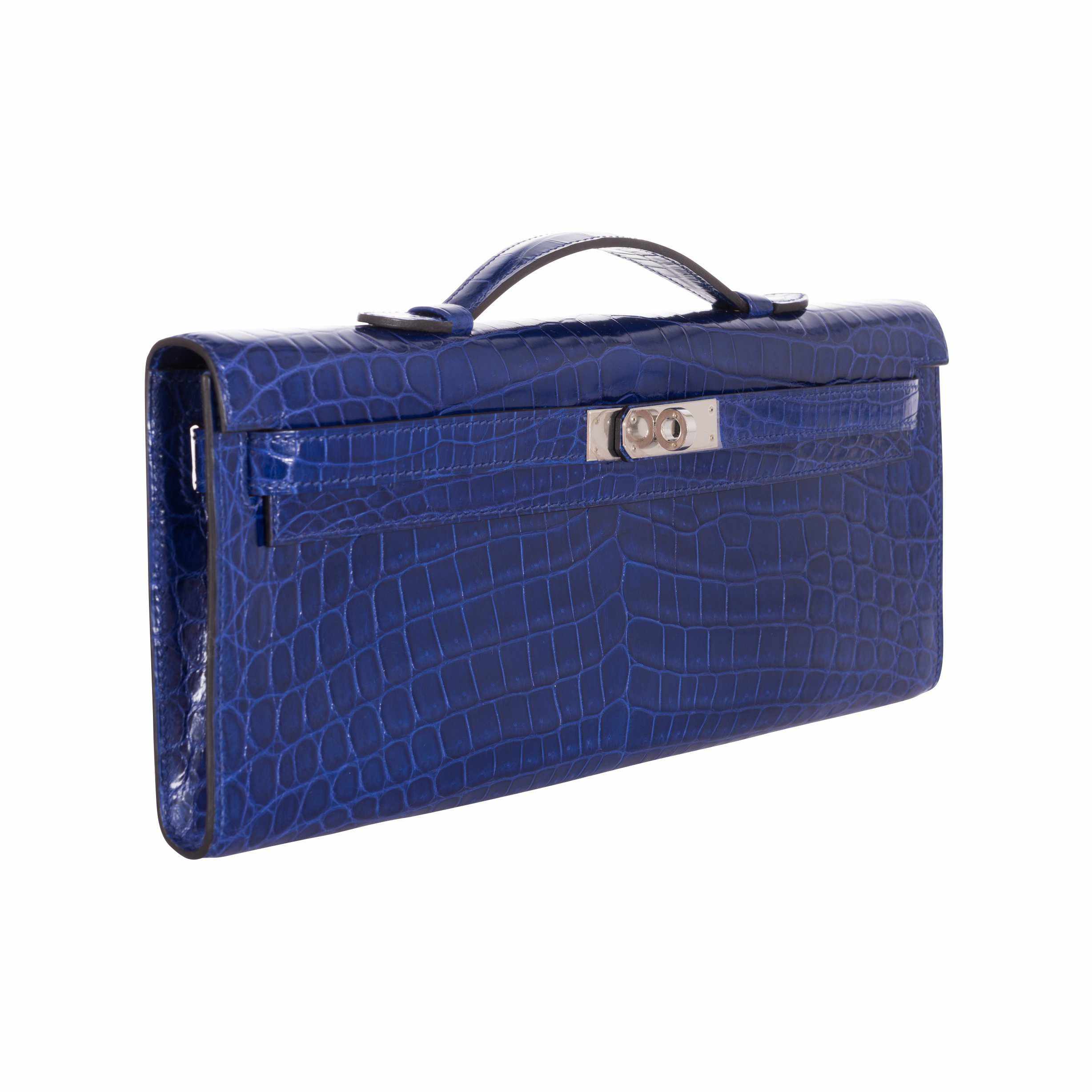 Hermès Kelly Cut Blue Electric Nilo Crocodile Palladium Hardware