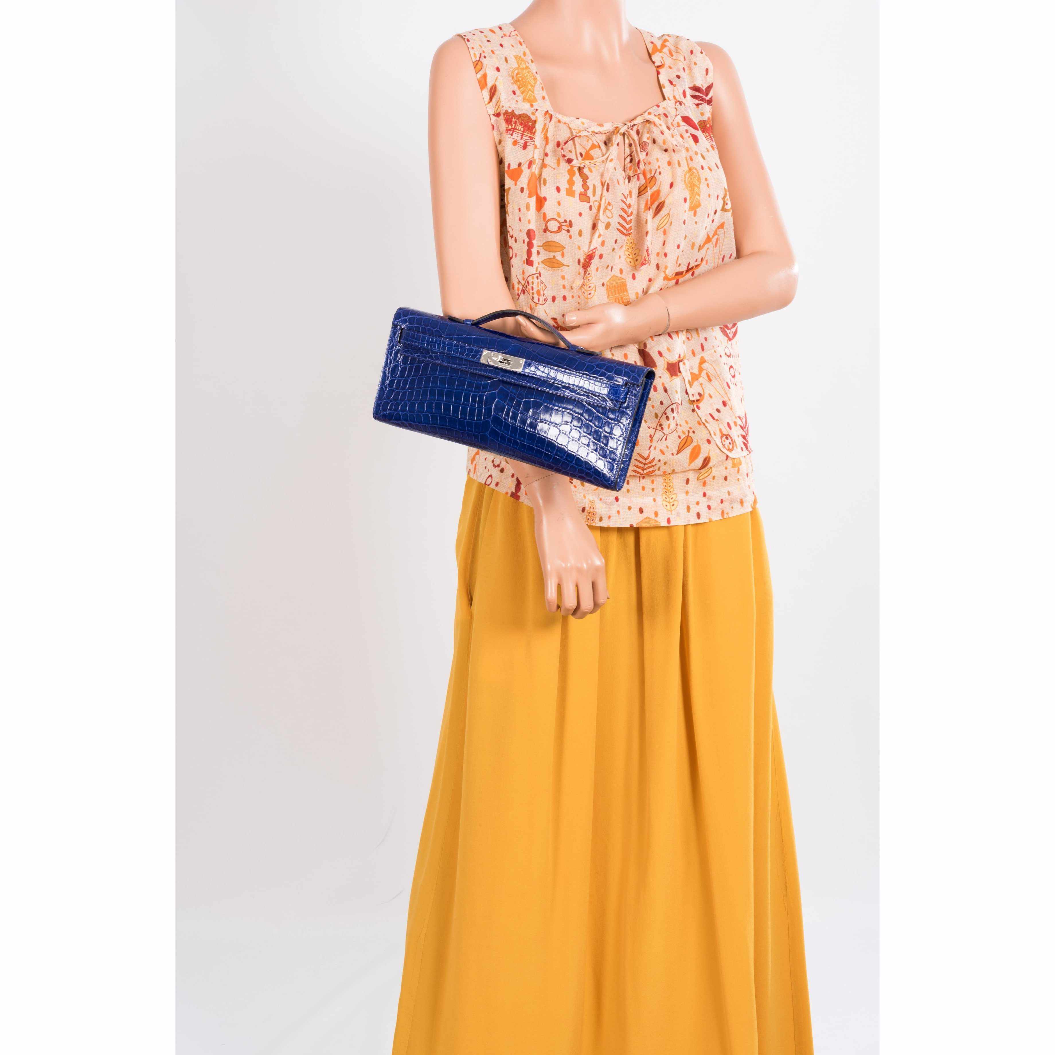 Hermès Kelly Cut Blue Electric Nilo Crocodile Palladium Hardware