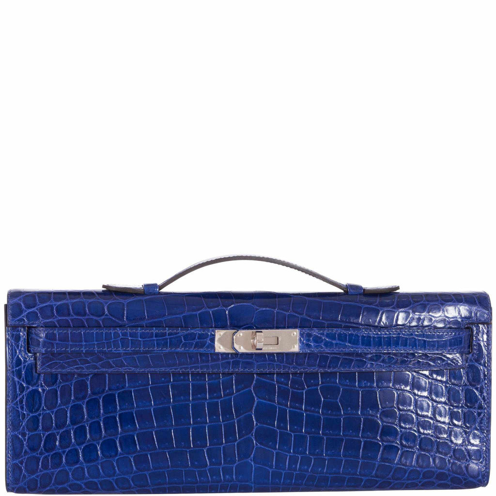 Hermes Kelly Cut Blue Sapphire Crocodile Clutch Bag Gold Hardware –  Mightychic