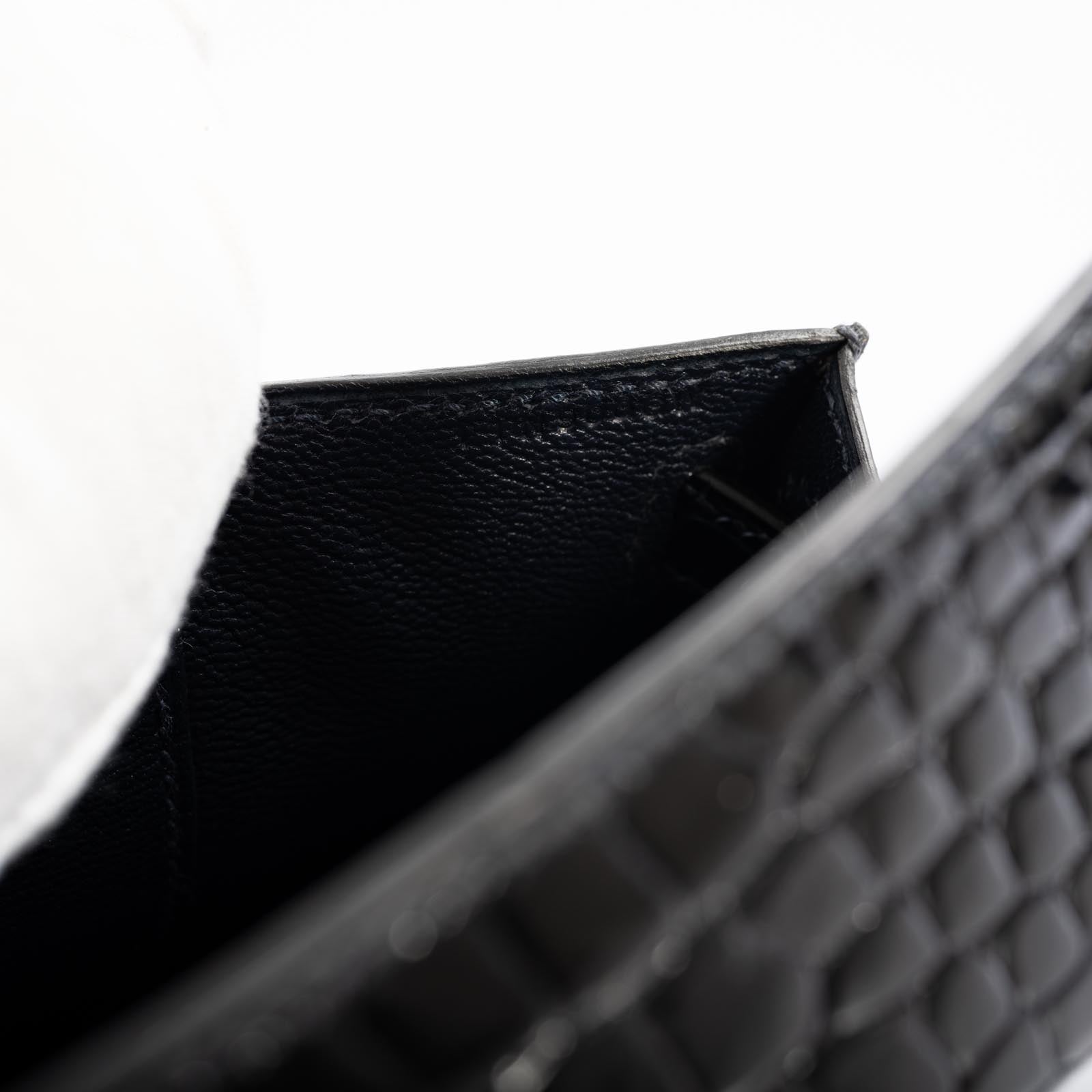 Hermès Kelly Cut Blue Marine Porosus Crocodile with Diamond and White Gold Hardware