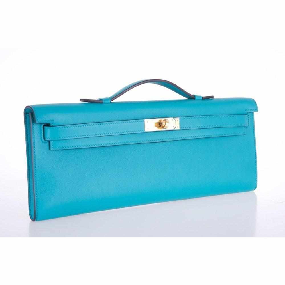 Hermès Kelly Cut Blue Paon Swift Gold Hardware