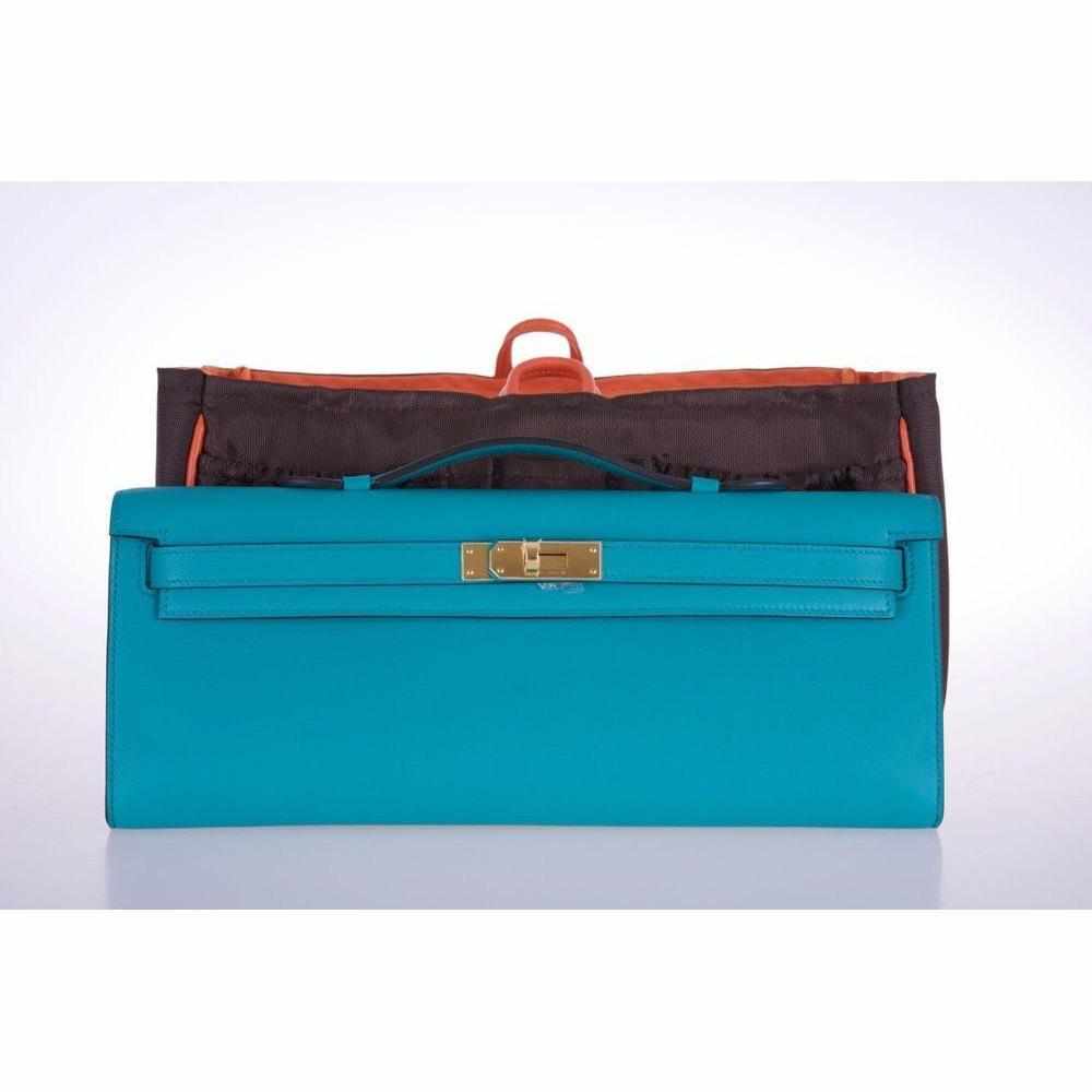 Hermès Kelly Cut Blue Paon Swift Gold Hardware