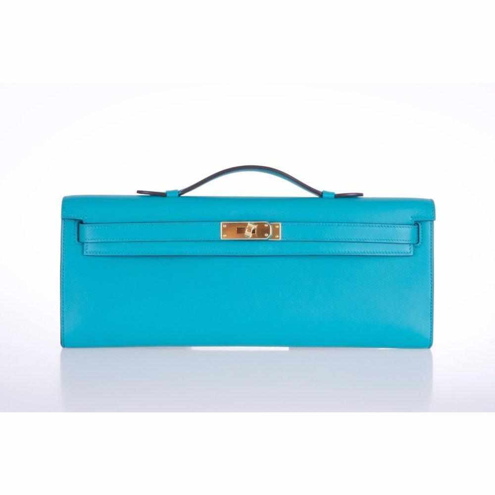 Hermès Kelly Cut Blue Paon Swift Gold Hardware