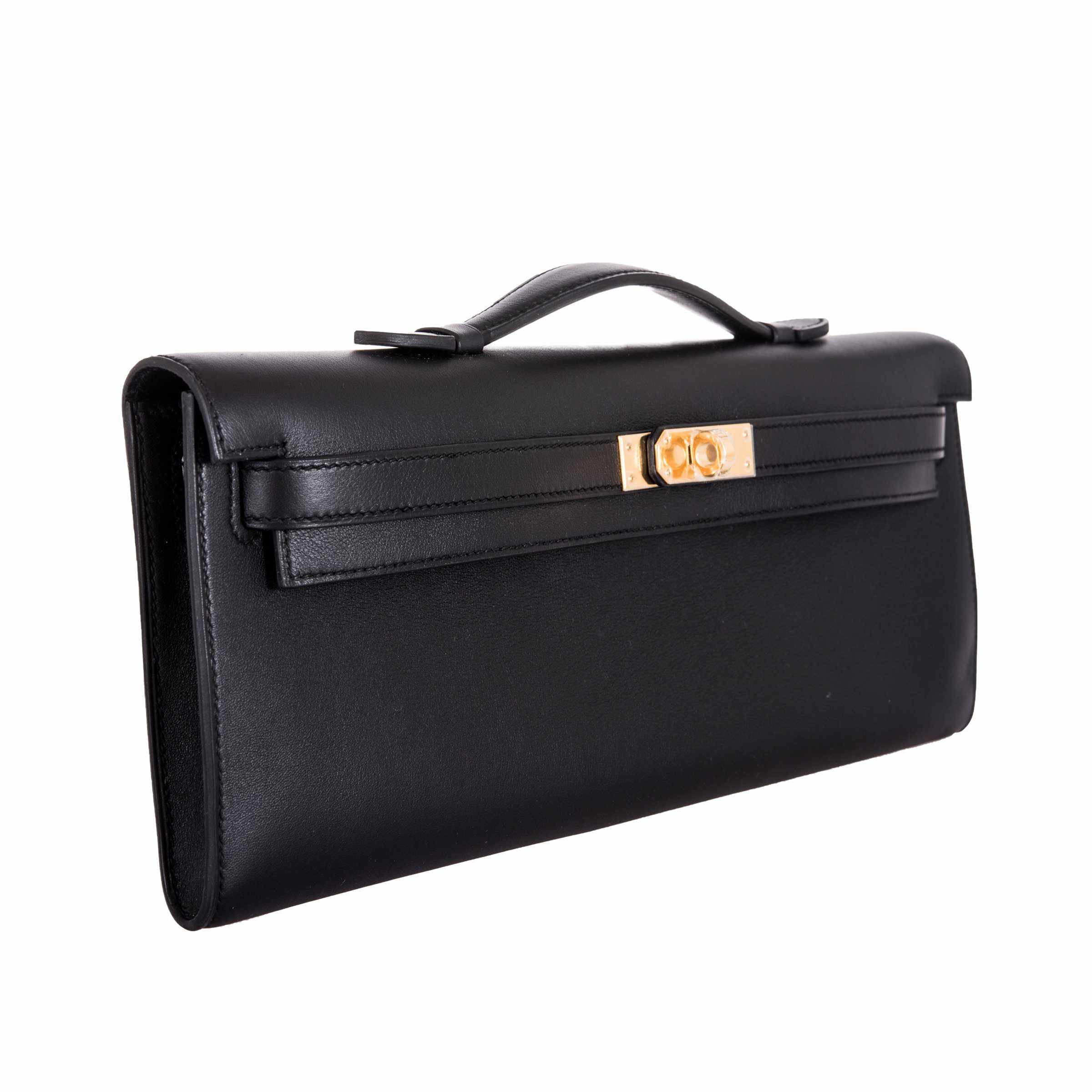 Hermès Kelly Cut Clutch Black Swift leather Gold Hardware