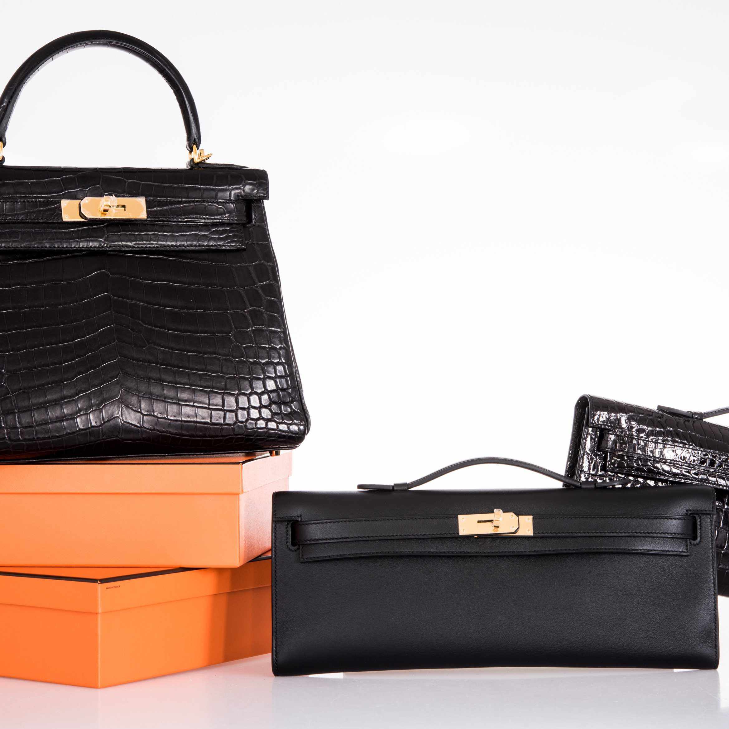 Hermès Kelly Cut Clutch Black Swift leather Gold Hardware