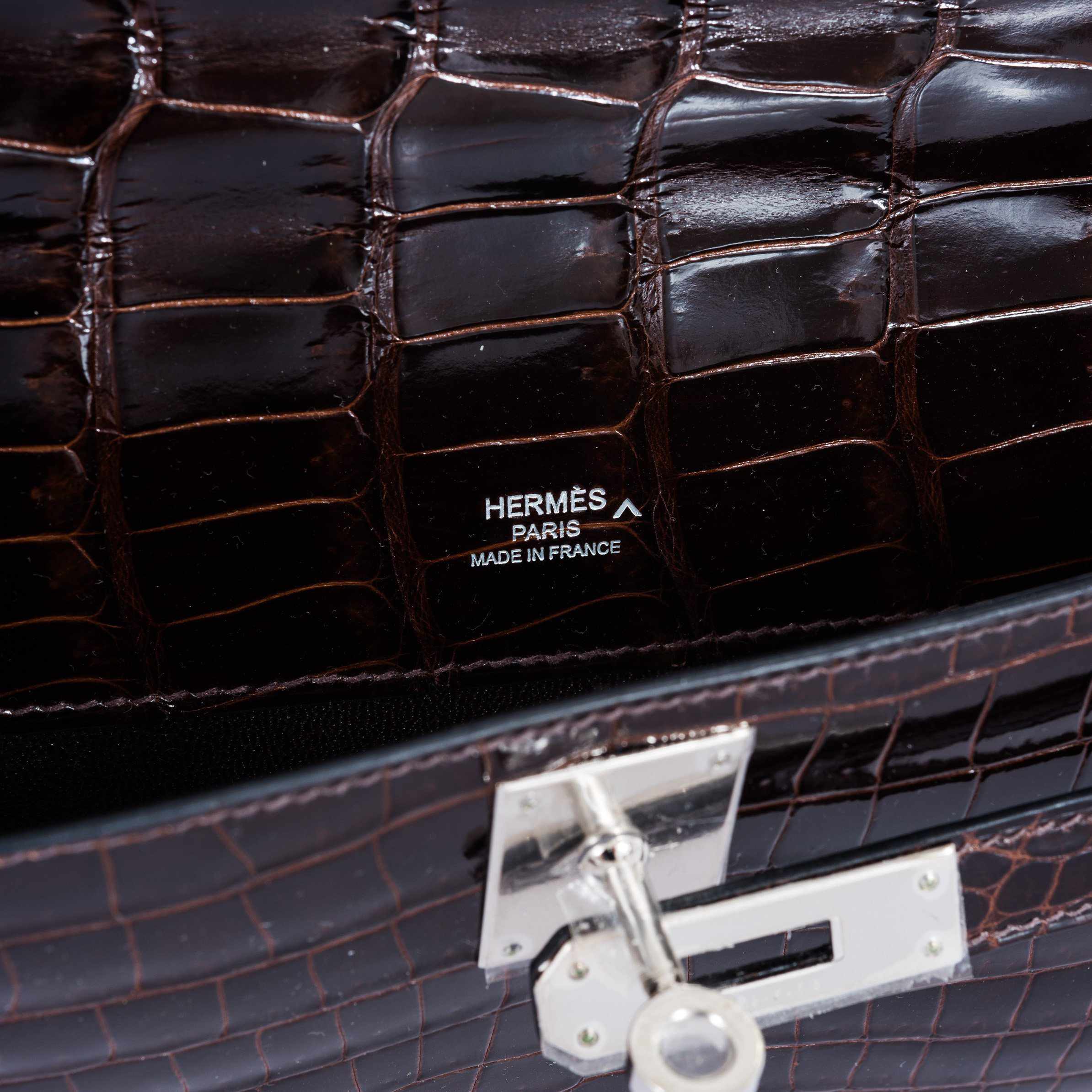 Hermès Kelly Cut Cocoan Alligator Porosus Crocodile Palladium Hardware