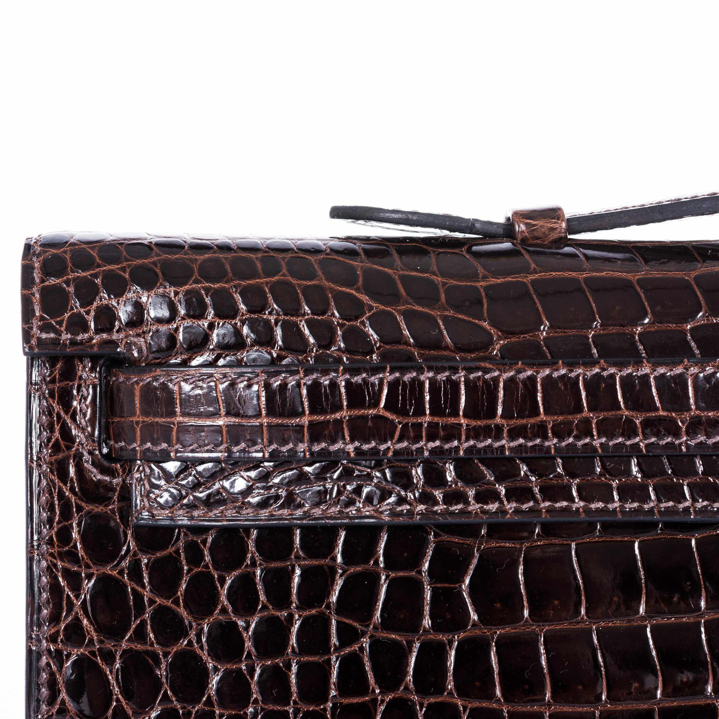 Hermès Kelly Cut Cocoan Alligator Porosus Crocodile Palladium Hardware