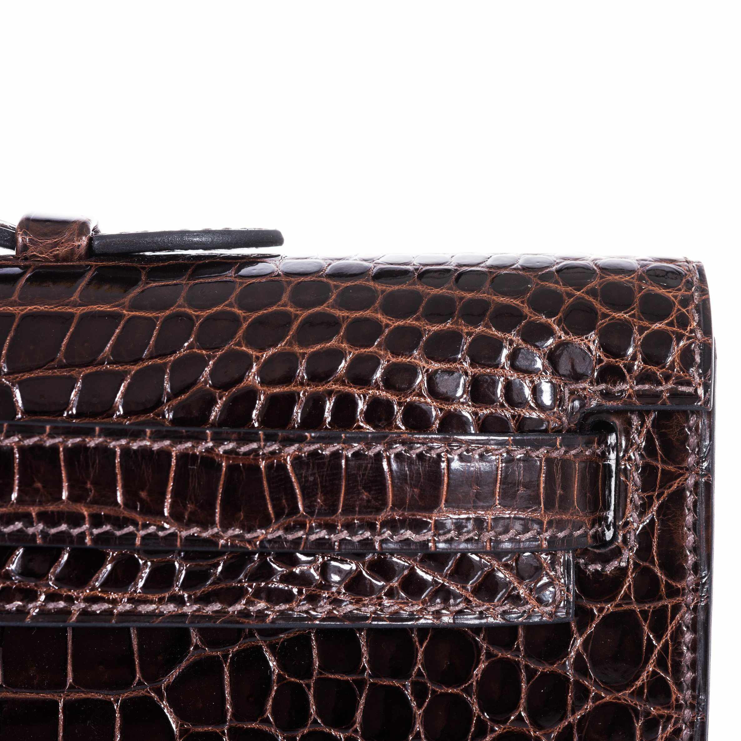 Hermès Kelly Cut Cocoan Alligator Porosus Crocodile Palladium Hardware