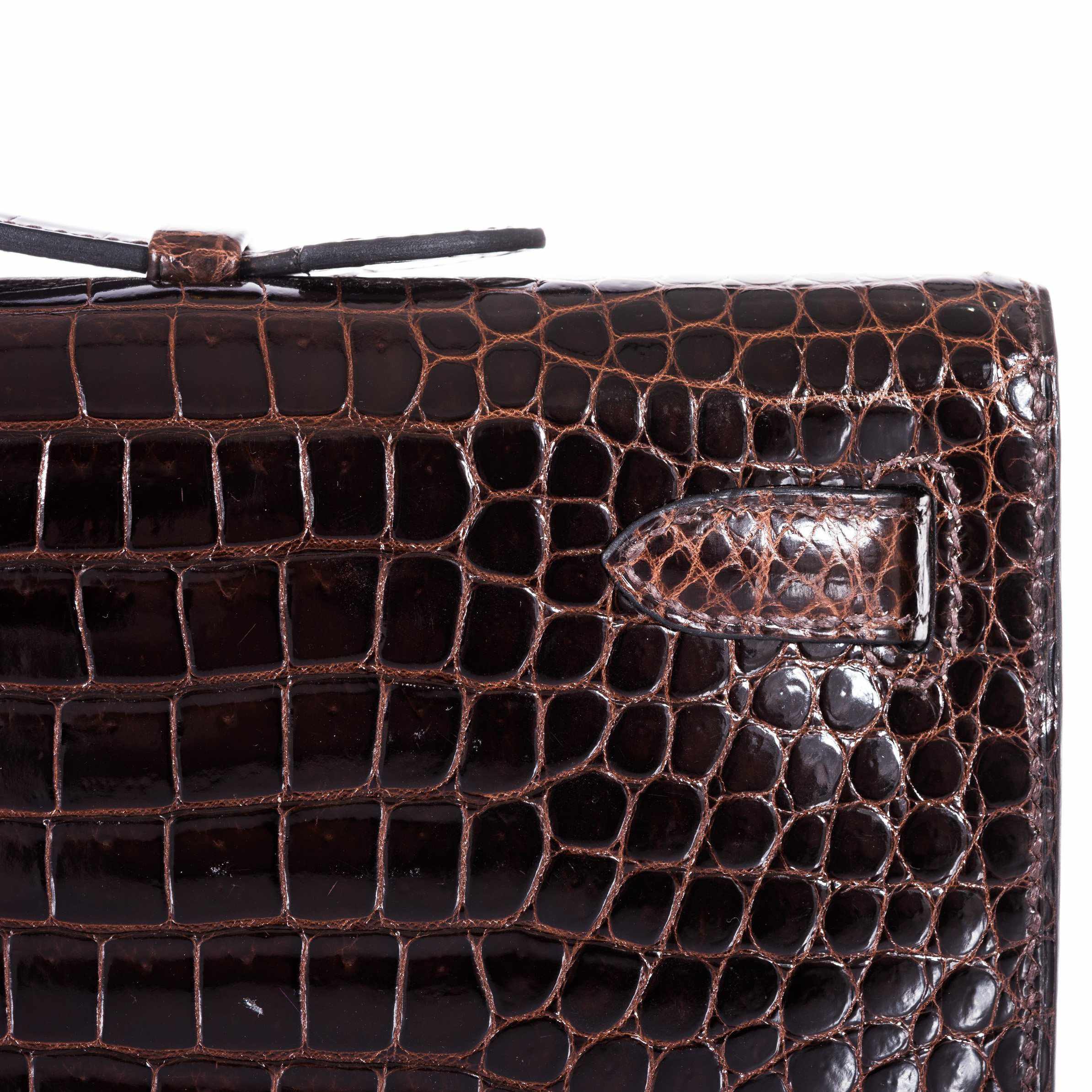 Hermès Kelly Cut Cocoan Alligator Porosus Crocodile Palladium Hardware