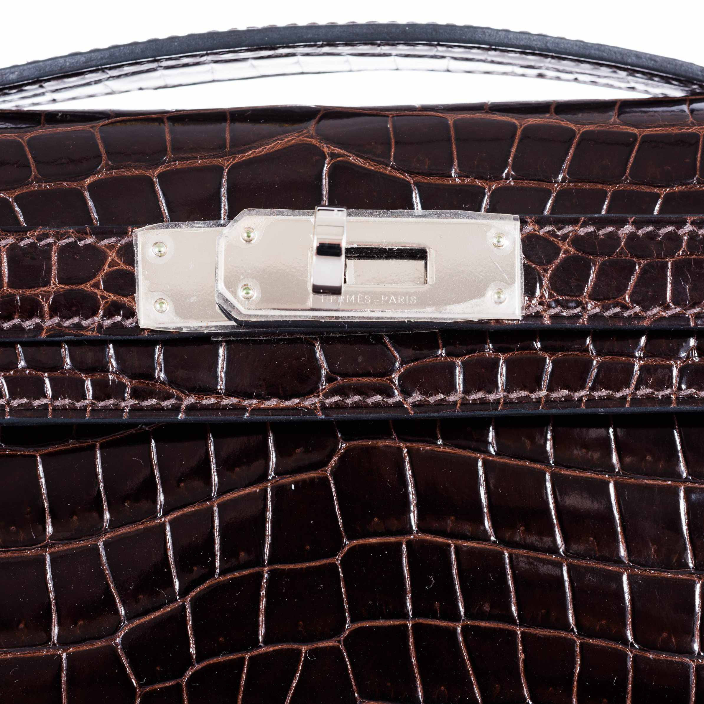 Hermès Kelly Cut Cocoan Alligator Porosus Crocodile Palladium Hardware