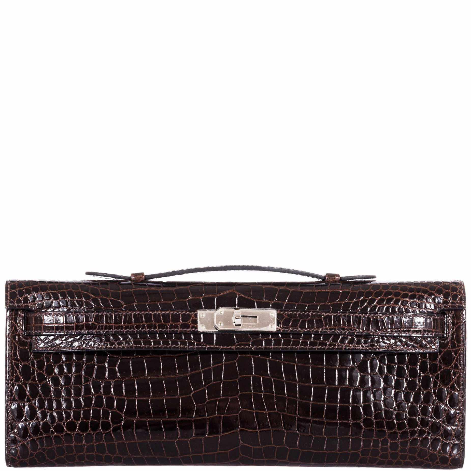 Hermès Kelly Cut Cocoan Alligator Porosus Crocodile Palladium Hardware