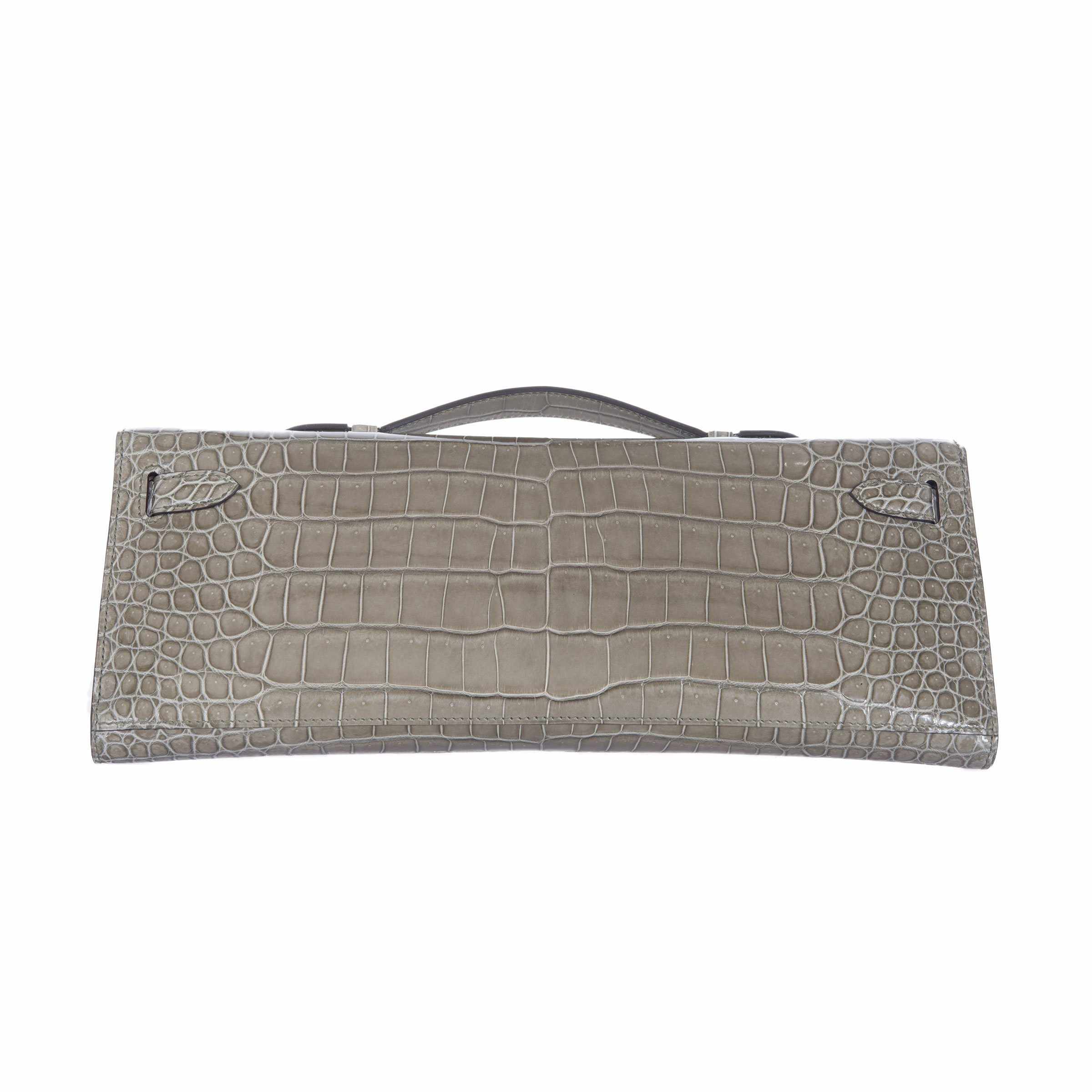 Hermès Kelly Cut Gris Tourterelle Porosus Crocodile Gold Hardware