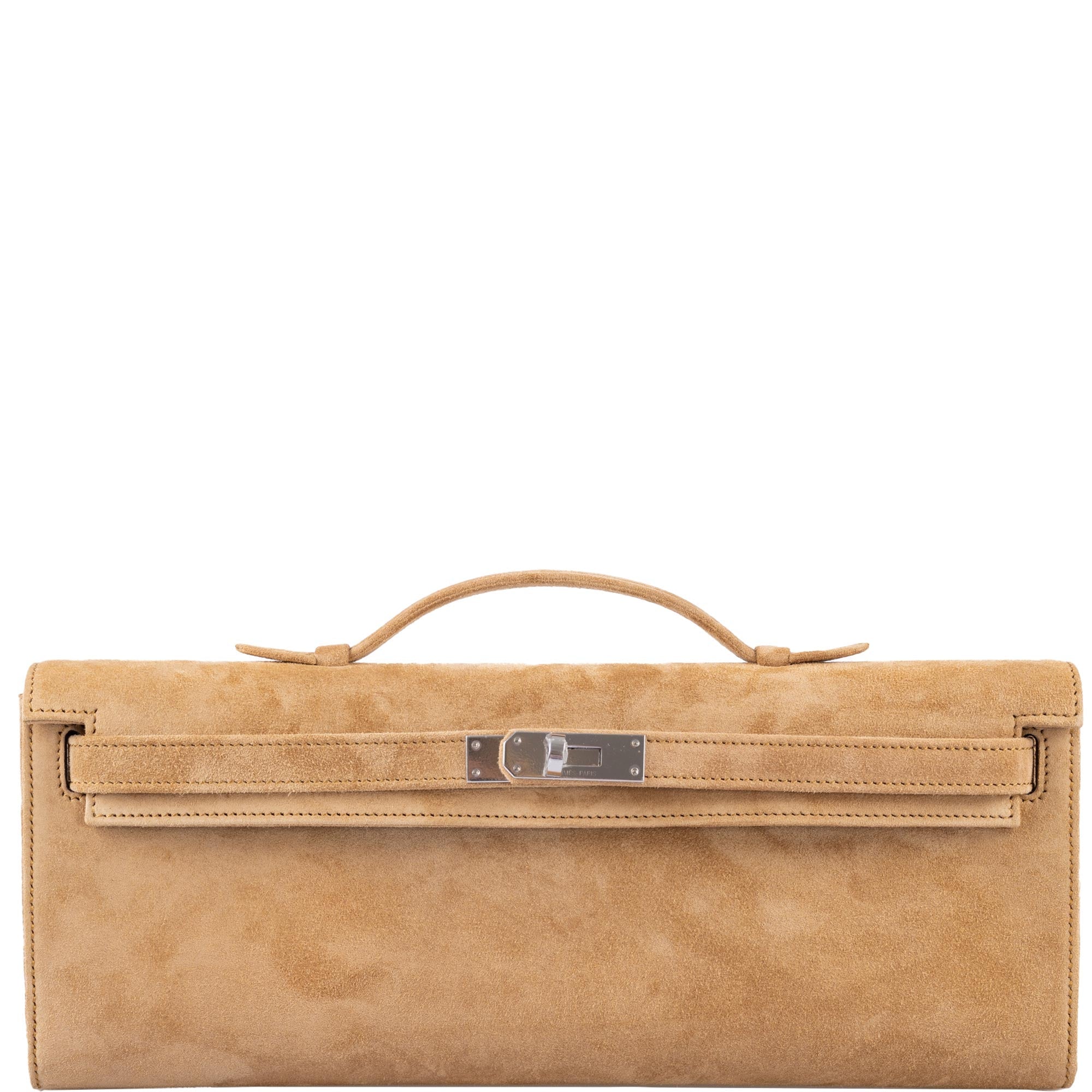 Hermès Kelly Cut Ocre Doblis Suede Palladium Hardware