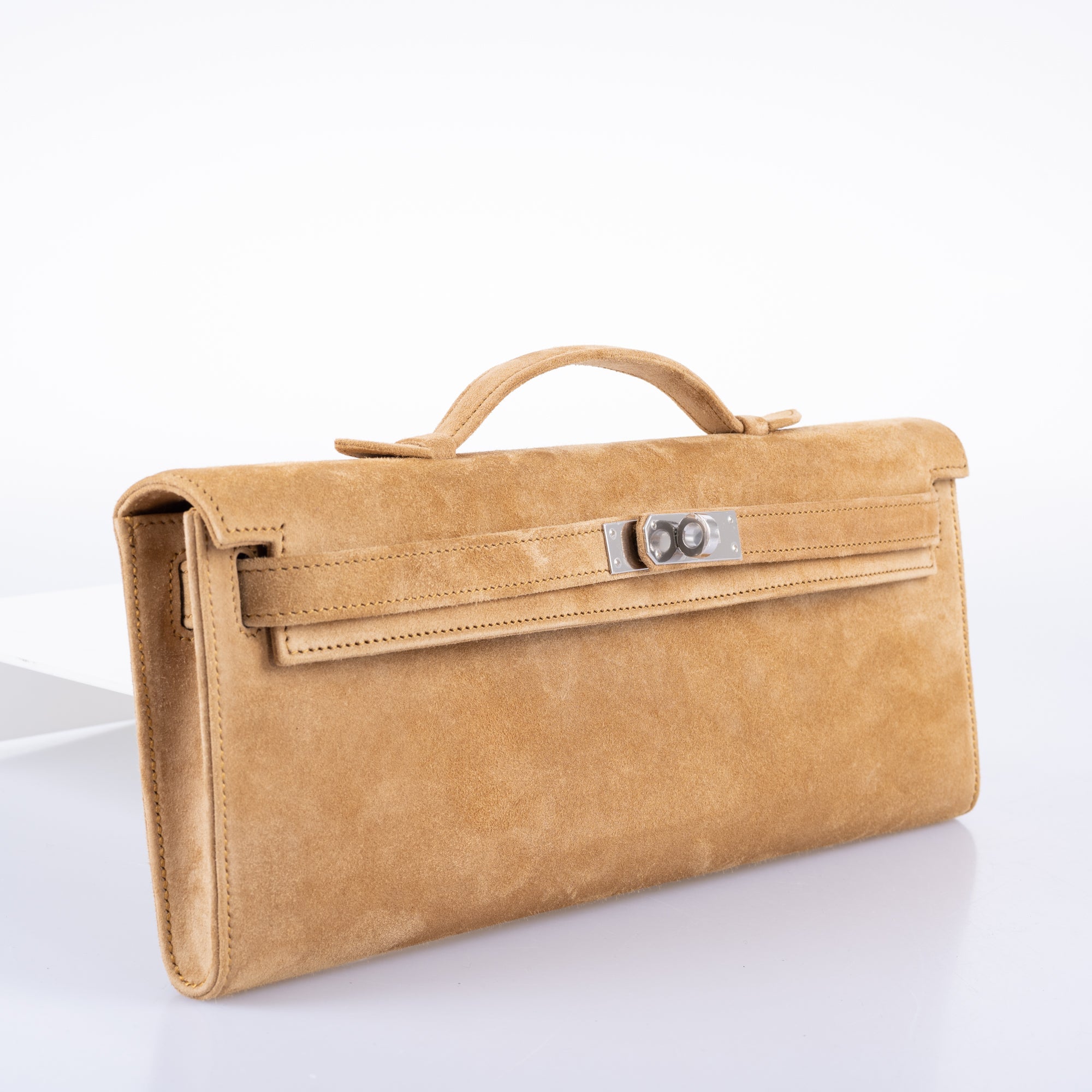 Hermès Kelly Cut Ocre Doblis Suede Palladium Hardware