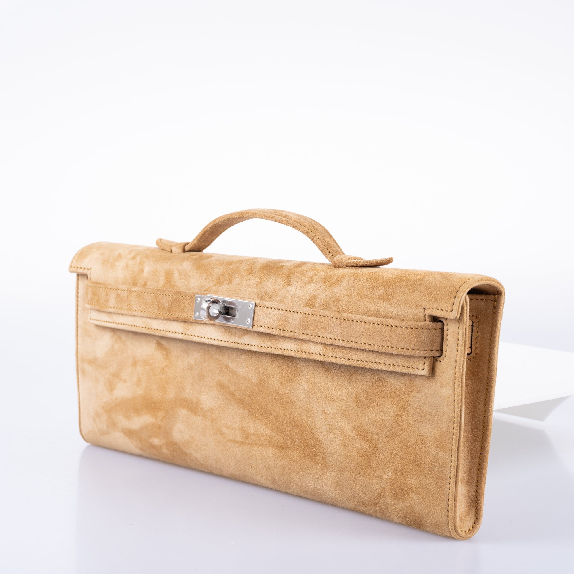 Hermès Kelly Cut Ocre Doblis Suede Palladium Hardware