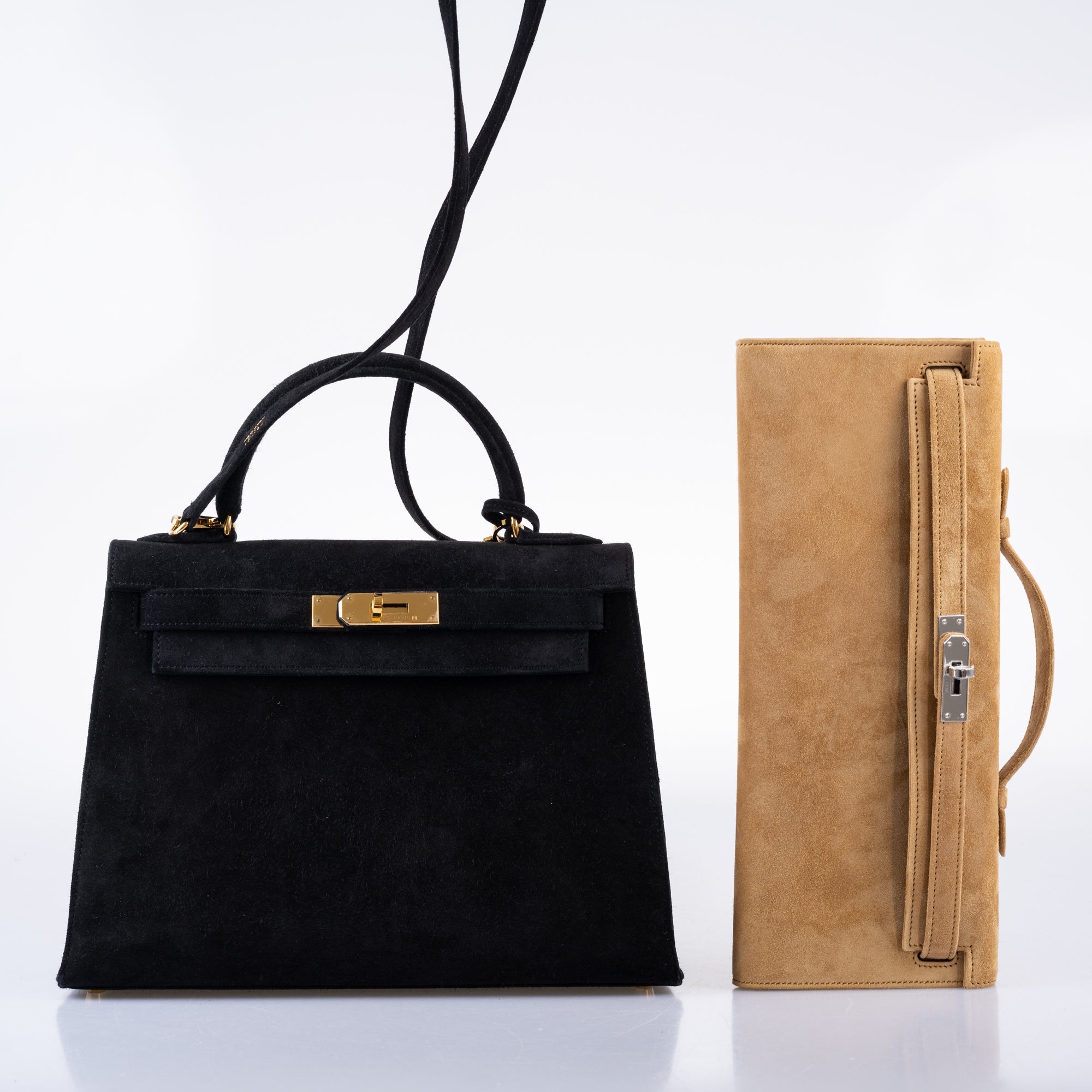 Hermès Kelly Cut Ocre Doblis Suede with Palladium Hardware
