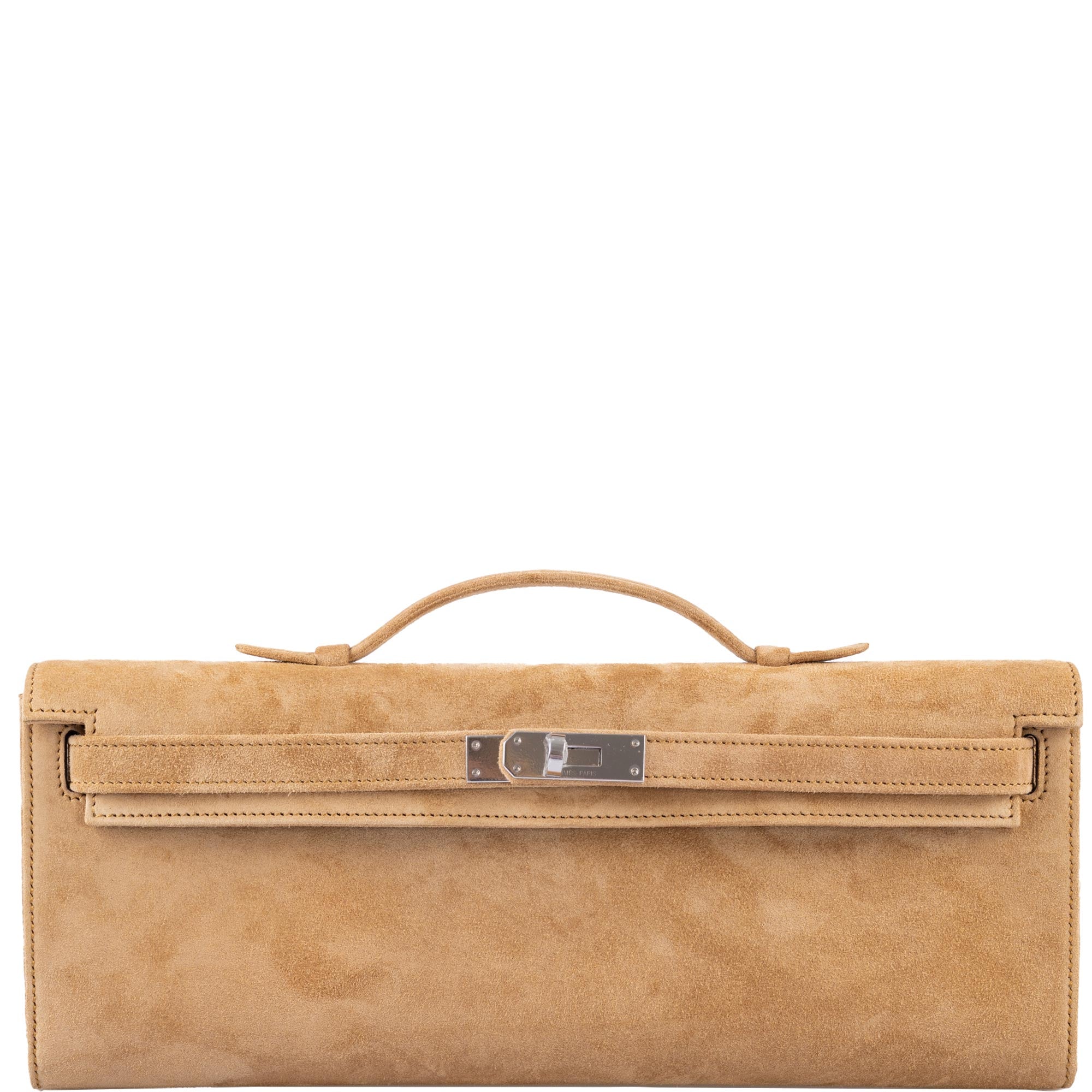 Hermès Kelly Cut Ocre Doblis Suede with Palladium Hardware