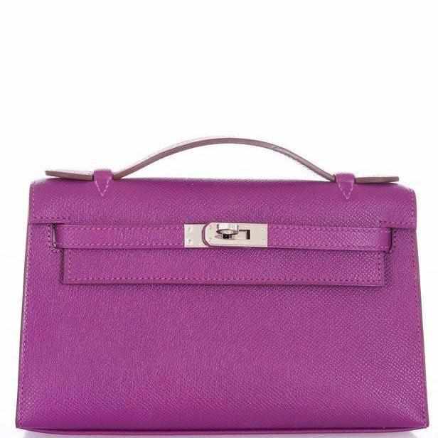 Hermès Kelly Cut Pochette Anemone Epsom Palladium Hardware
