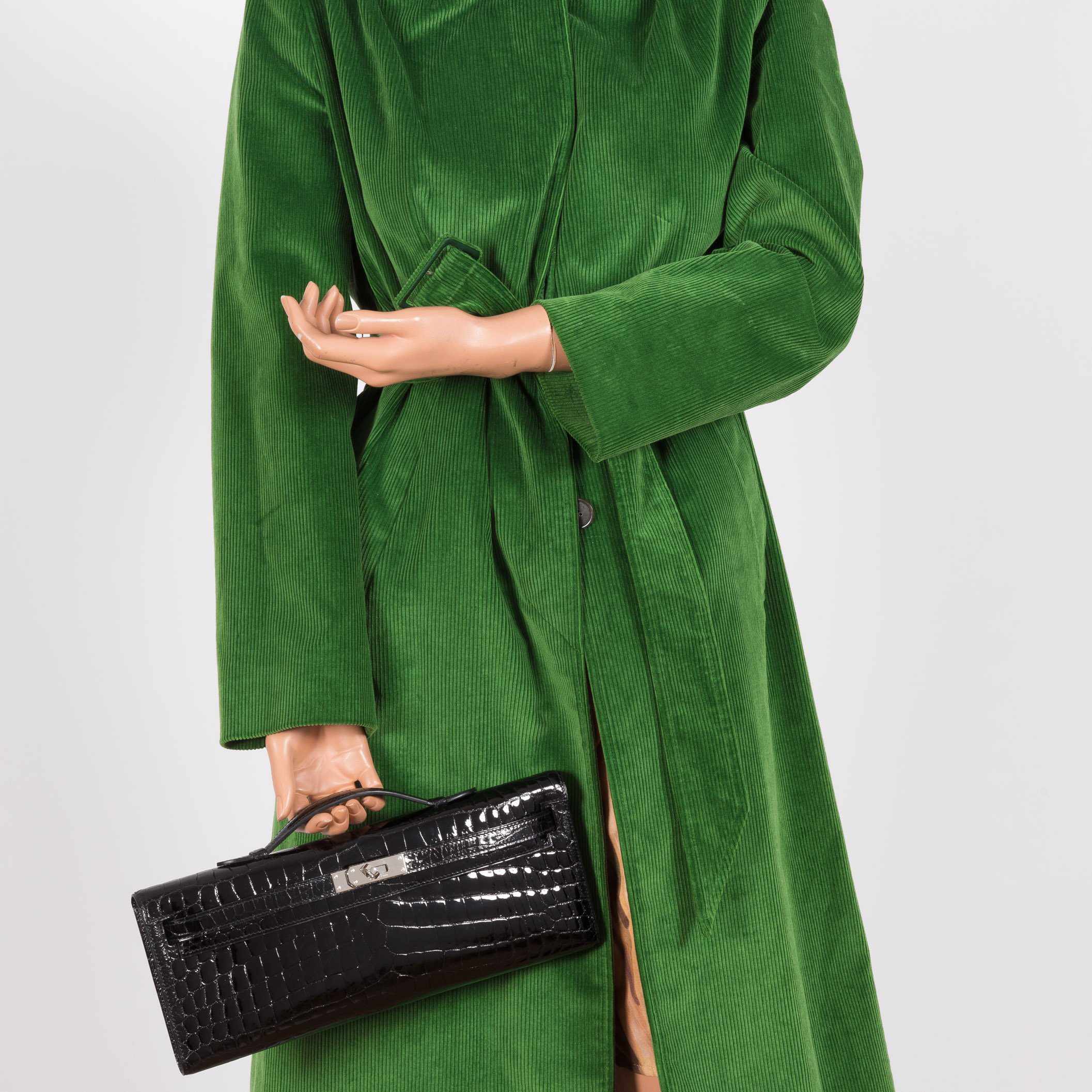 Hermès Kelly Cut Pochette Black Niloticus Crocodile Palladium Hardware