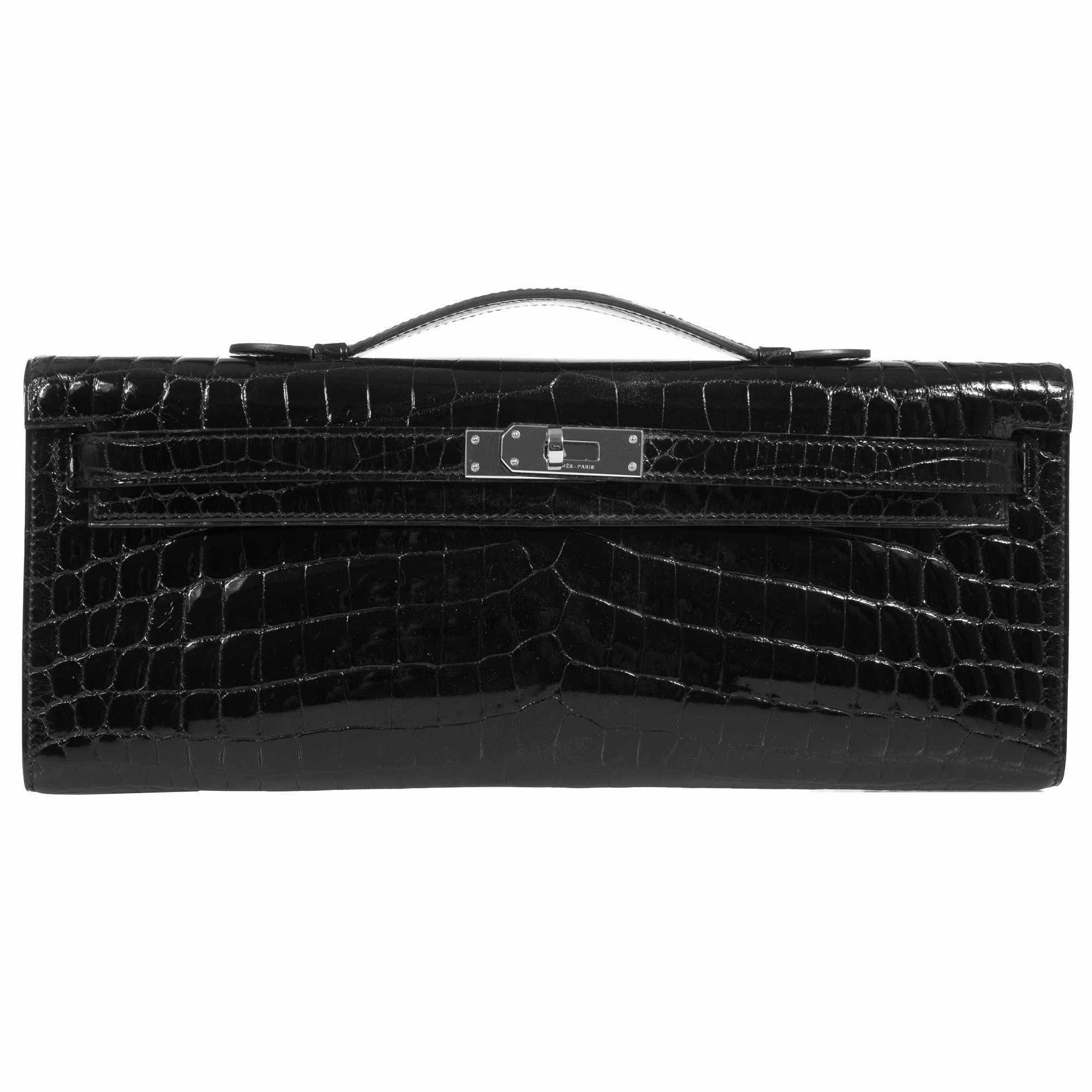 Hermès Kelly Cut Pochette Black Niloticus Crocodile Palladium Hardware