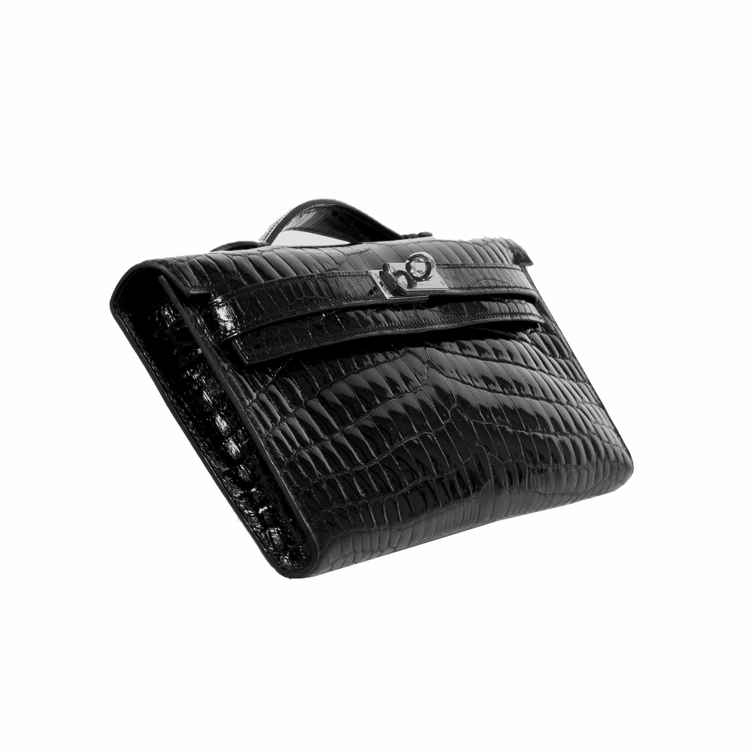 Hermès Kelly Cut Pochette Black Niloticus Crocodile Palladium Hardware