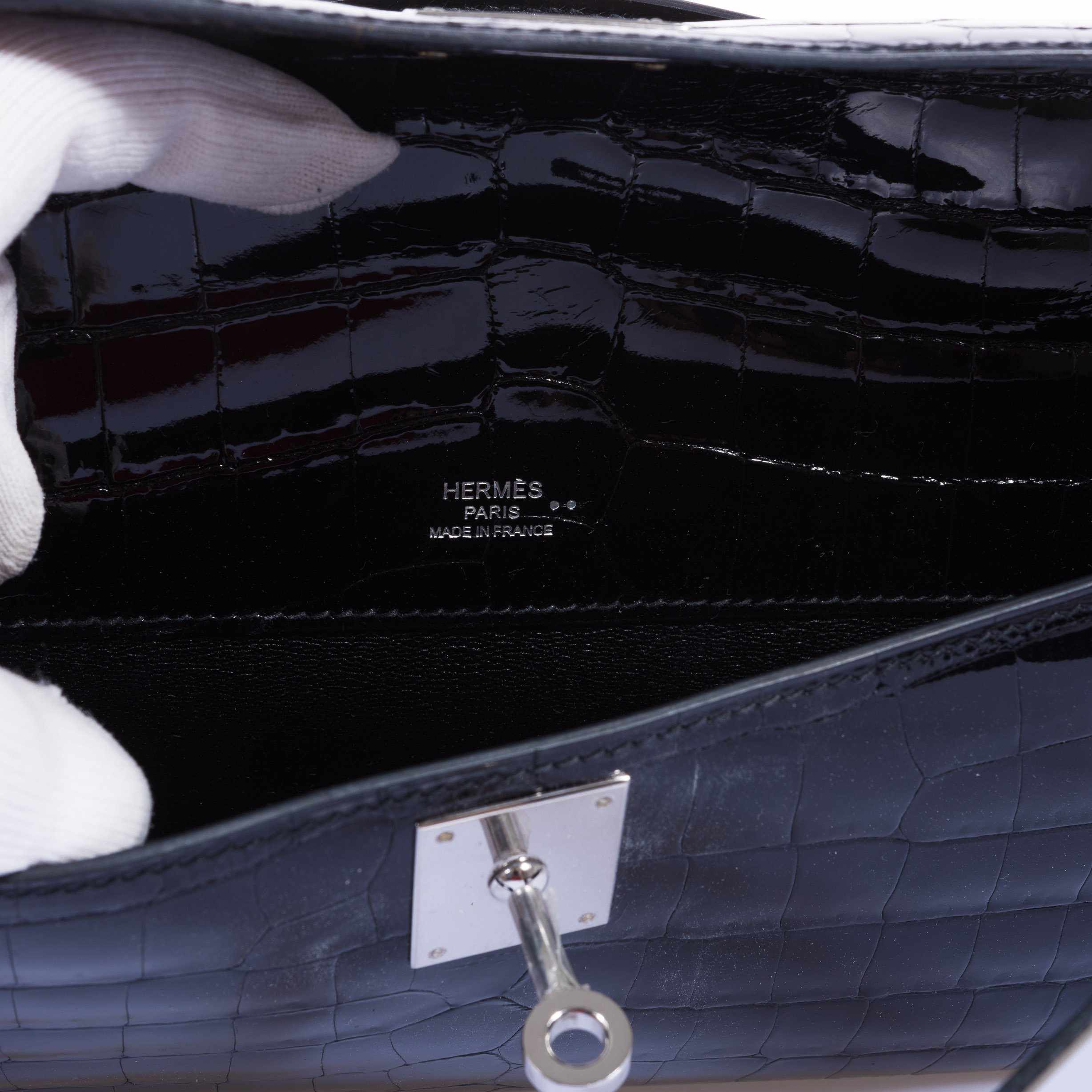 Hermès Kelly Cut Pochette Black Niloticus Crocodile Palladium Hardware