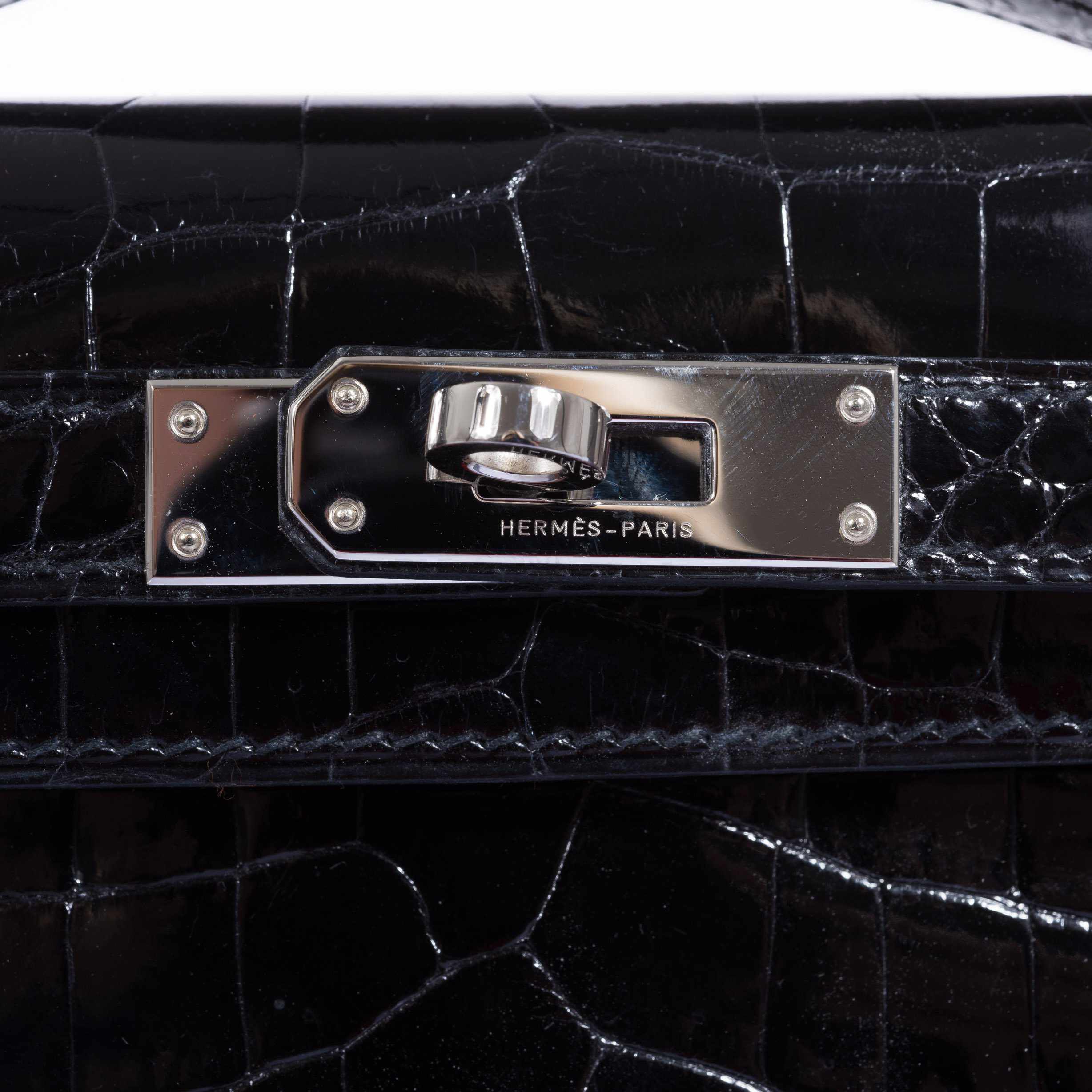 Hermès Kelly Cut Pochette Black Niloticus Crocodile Palladium Hardware