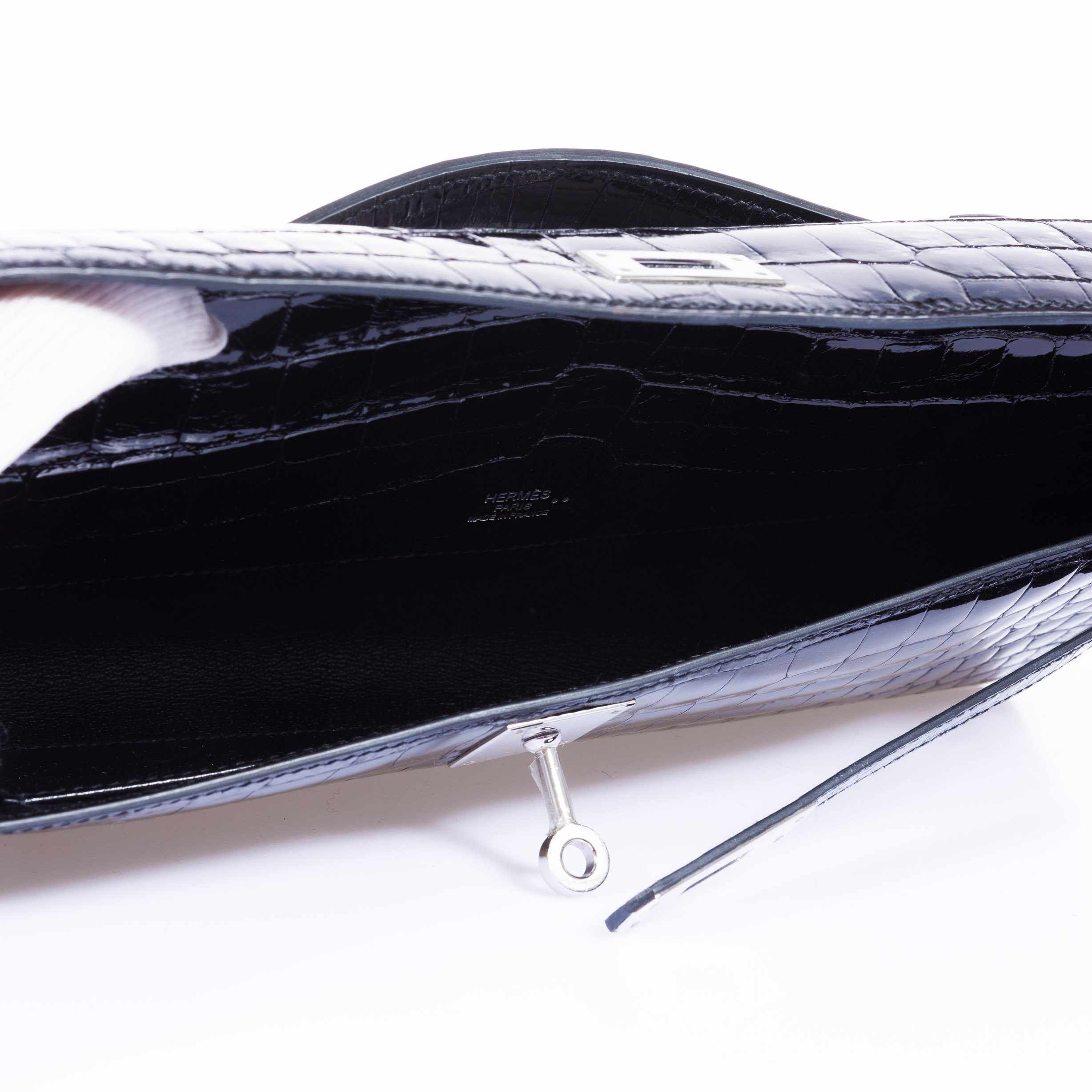 Hermès Kelly Cut Pochette Black Niloticus Crocodile Palladium Hardware