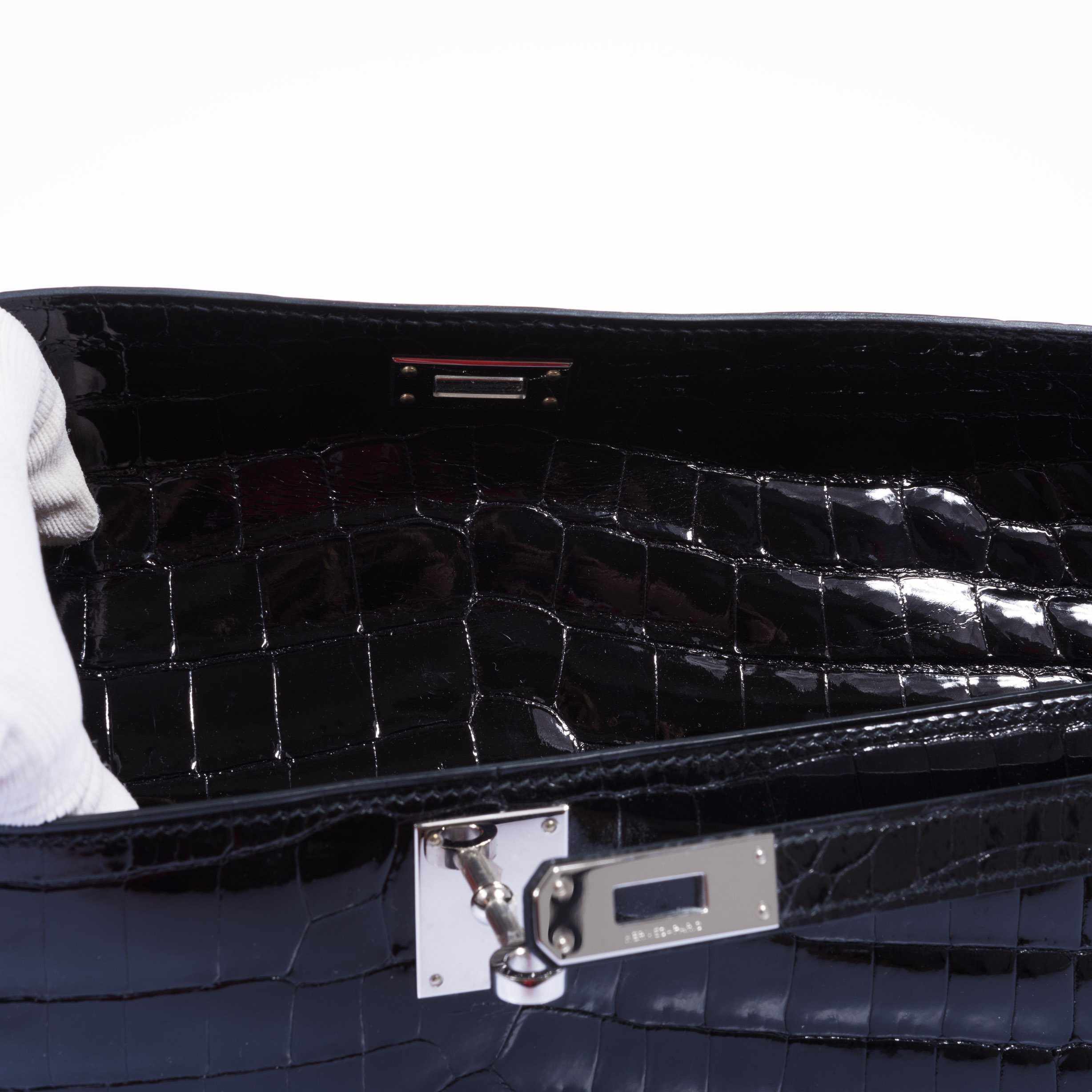 Hermès Kelly Cut Pochette Black Niloticus Crocodile Palladium Hardware