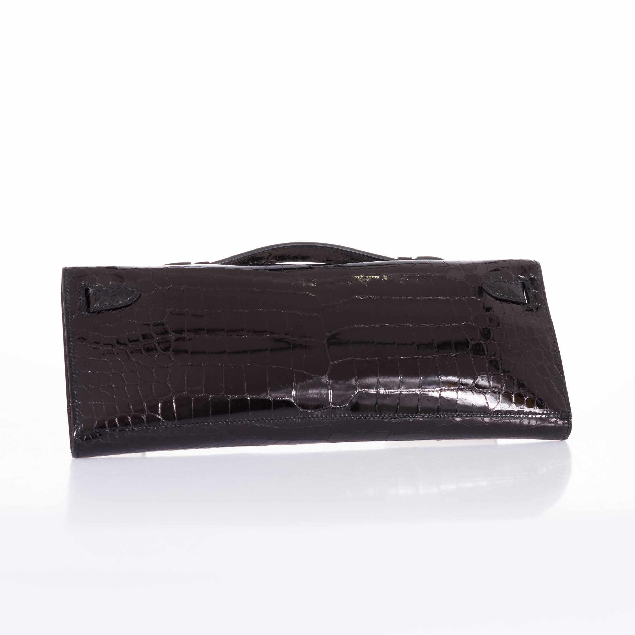 Hermès Kelly Cut Pochette Black Porosus Crocodile Gold Hardware