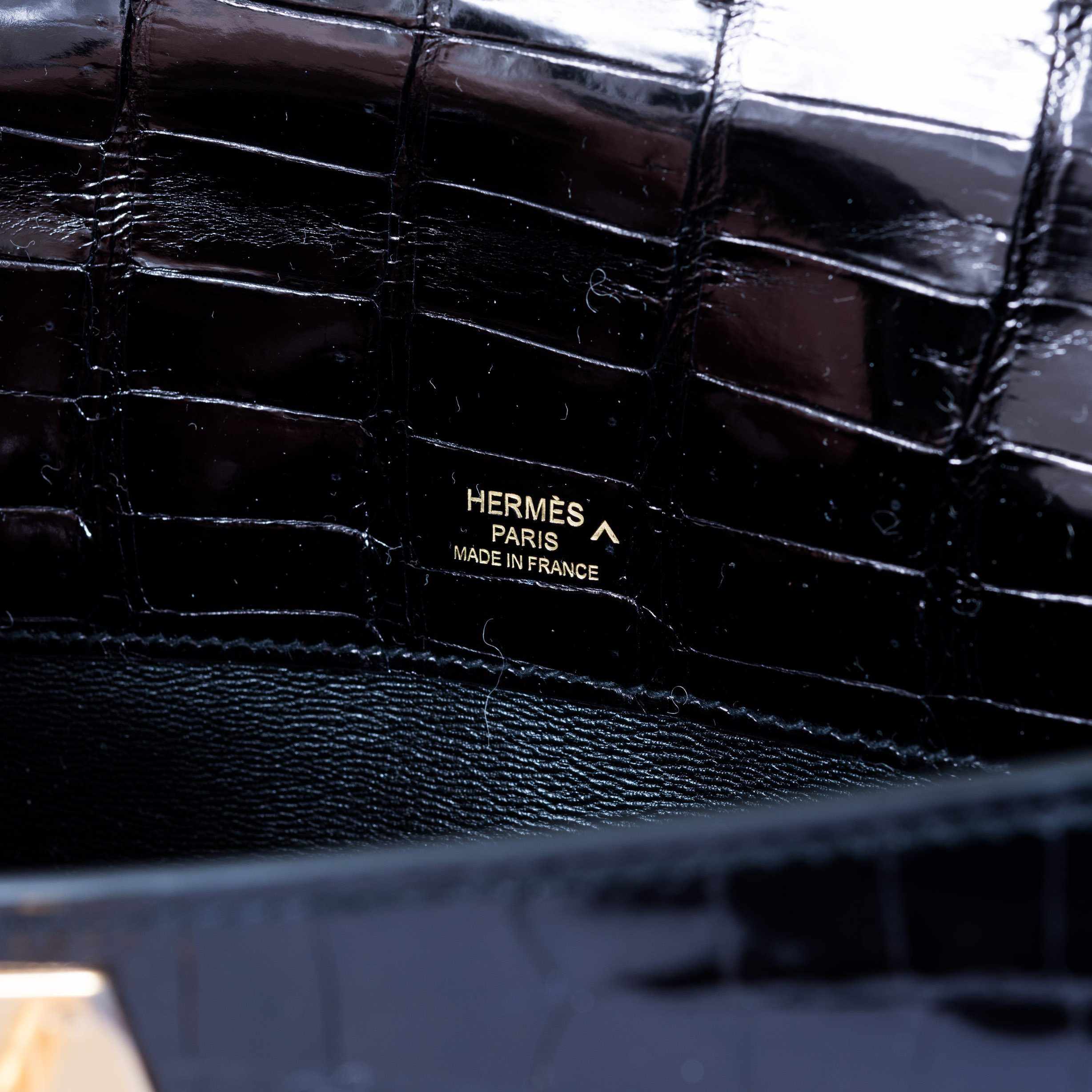 Hermès Kelly Cut Pochette Black Porosus Crocodile Gold Hardware