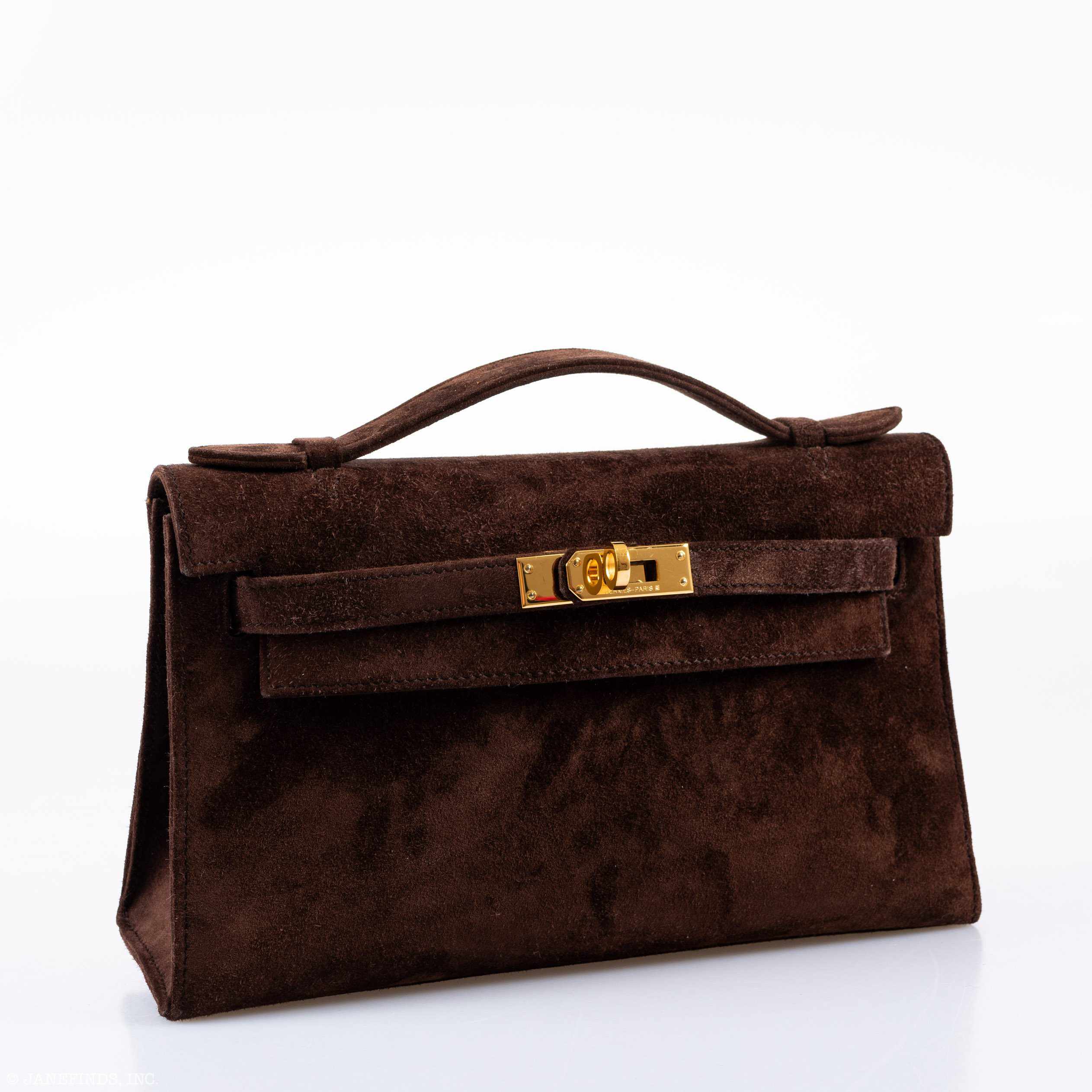 Hermès Kelly Cut Pochette Brown Veau Doblis Suede Gold Hardware