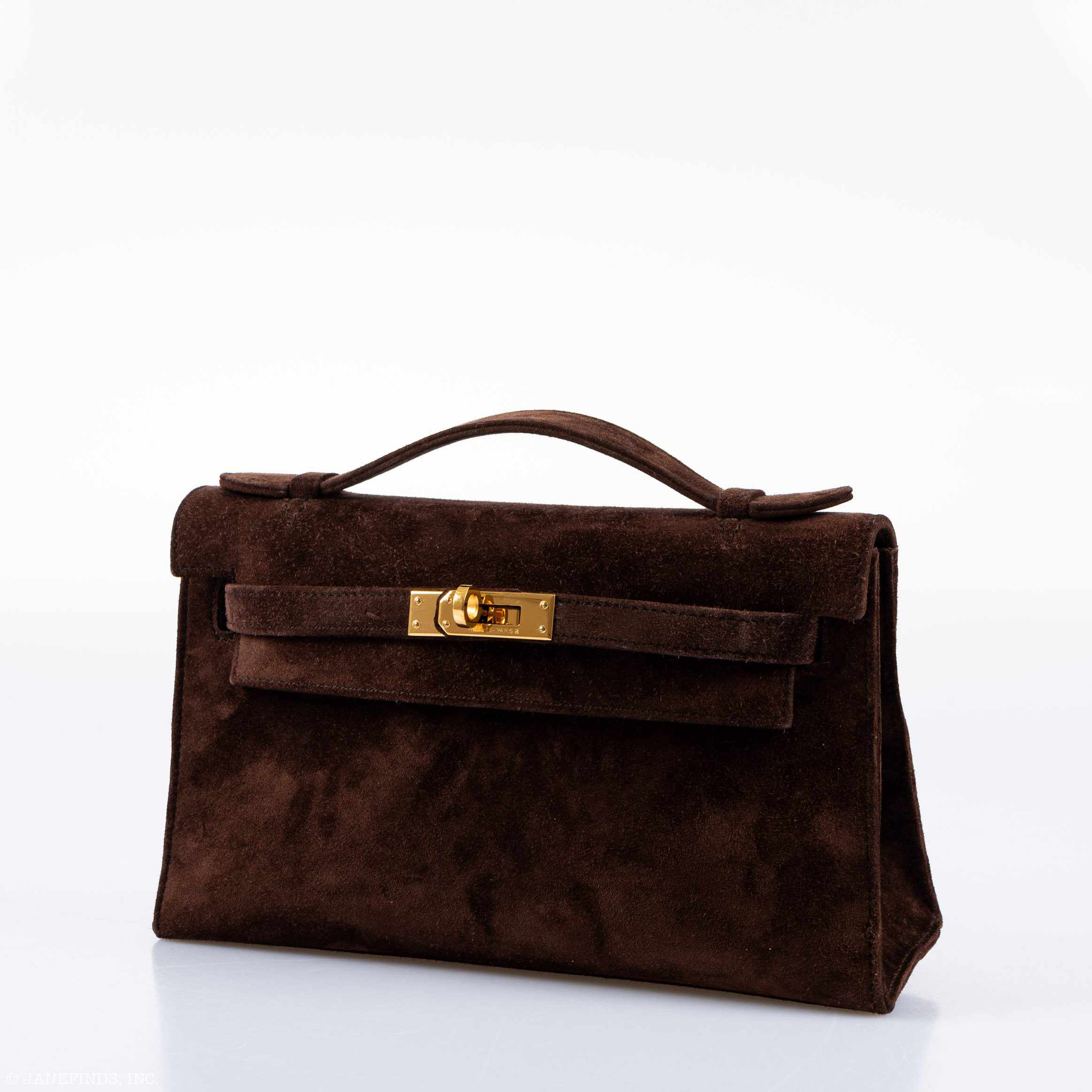 Hermès Kelly Cut Pochette Brown Veau Doblis Suede Gold Hardware