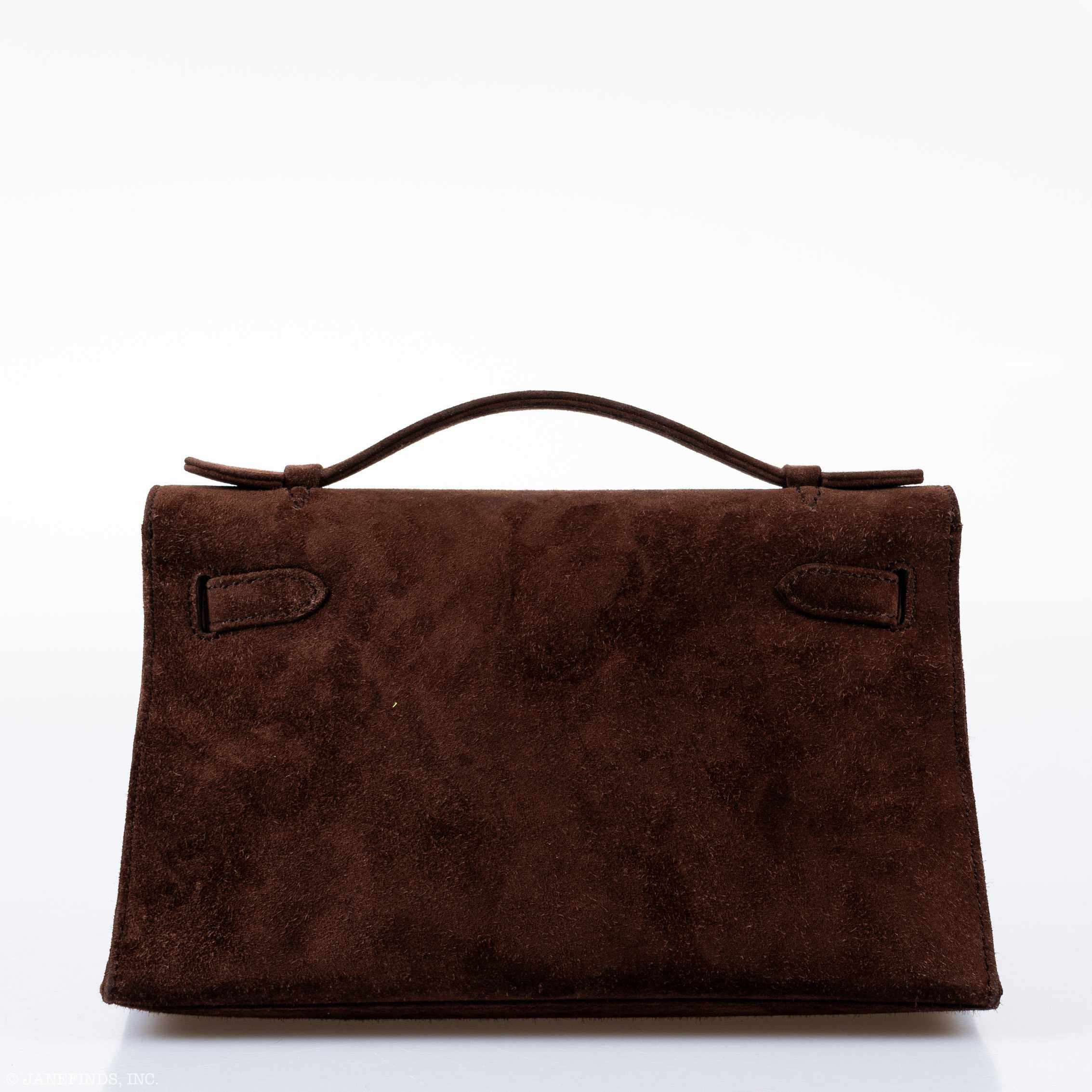 Hermès Kelly Cut Pochette Brown Veau Doblis Suede Gold Hardware