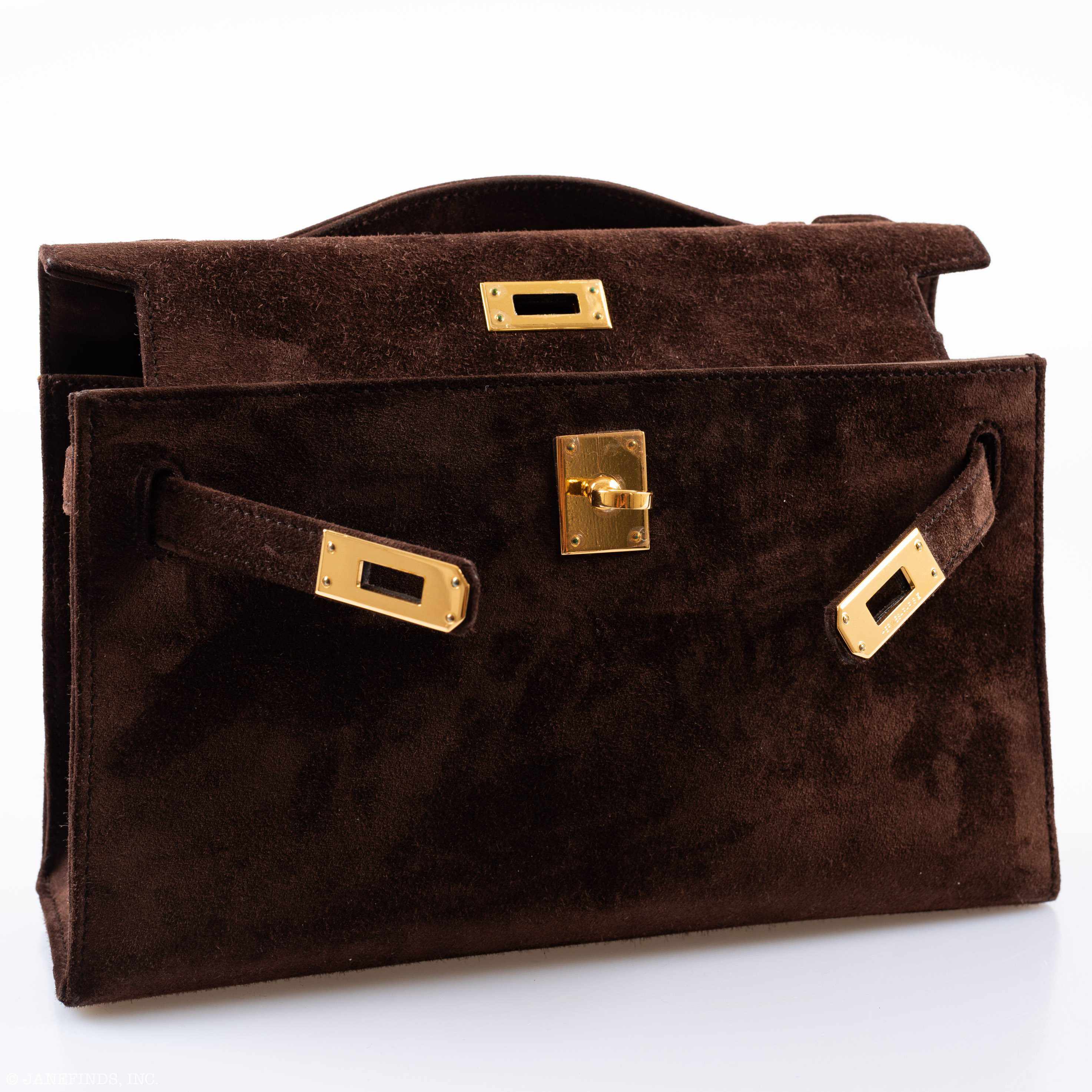 Hermès Kelly Cut Pochette Brown Veau Doblis Suede Gold Hardware