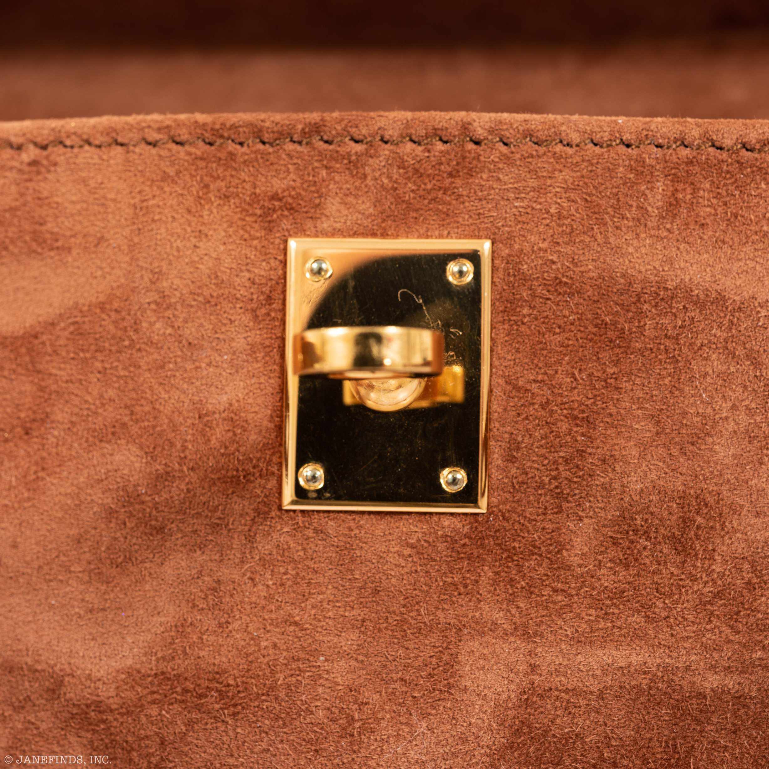Hermès Kelly Cut Pochette Chocolate Suede Gold Hardware