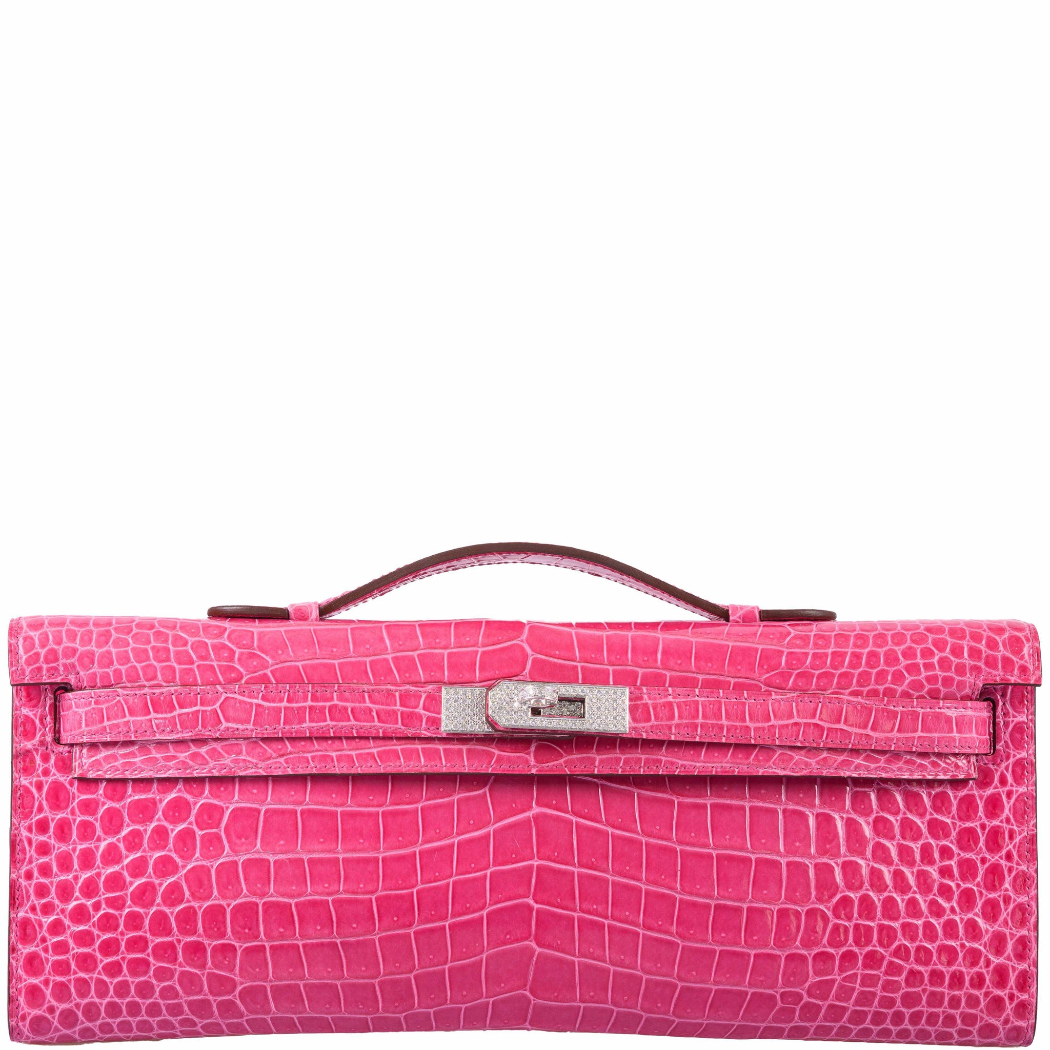 Hermès Shiny Crocodile Porosus Kelly Cut Clutch - Pink Clutches